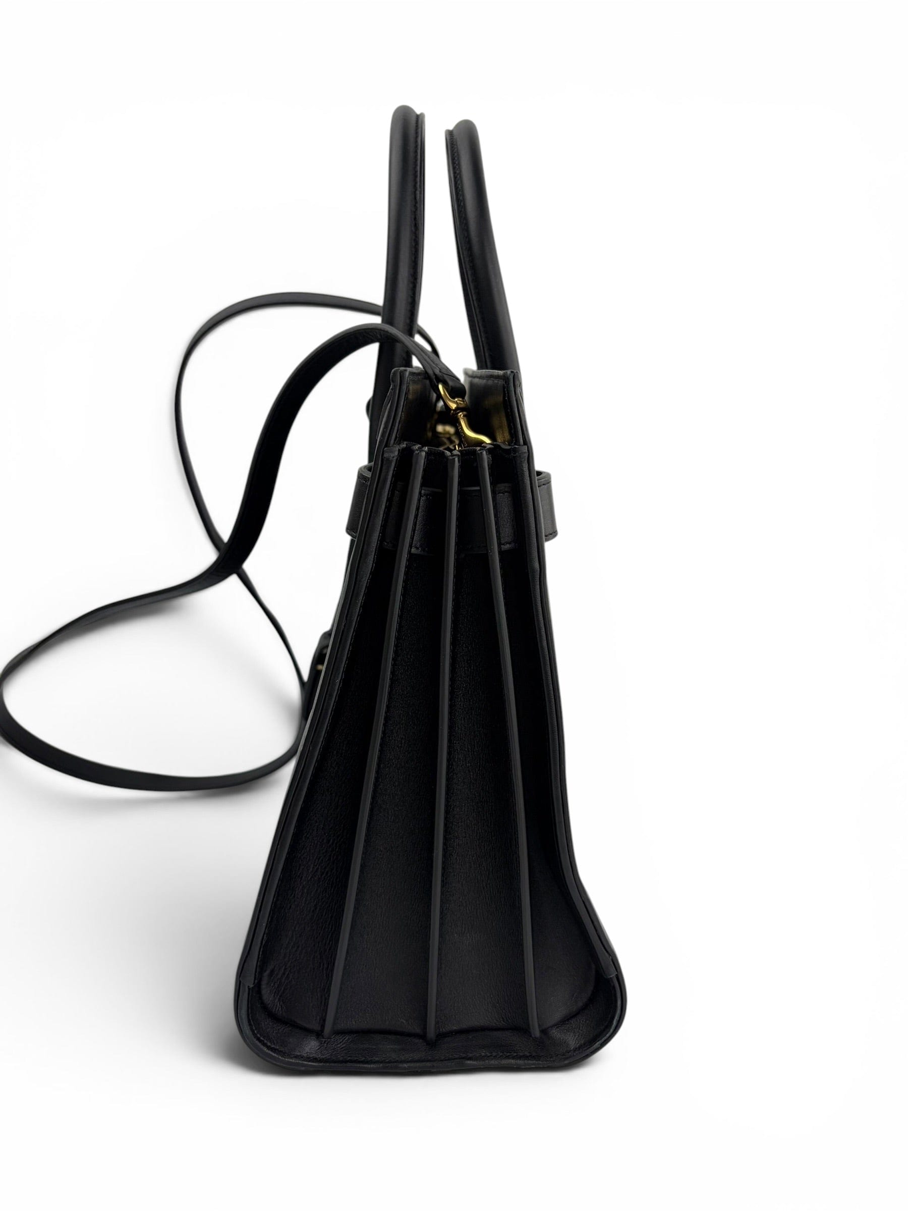 Saint Laurent Small Black Leather & Patent Sac de Jour