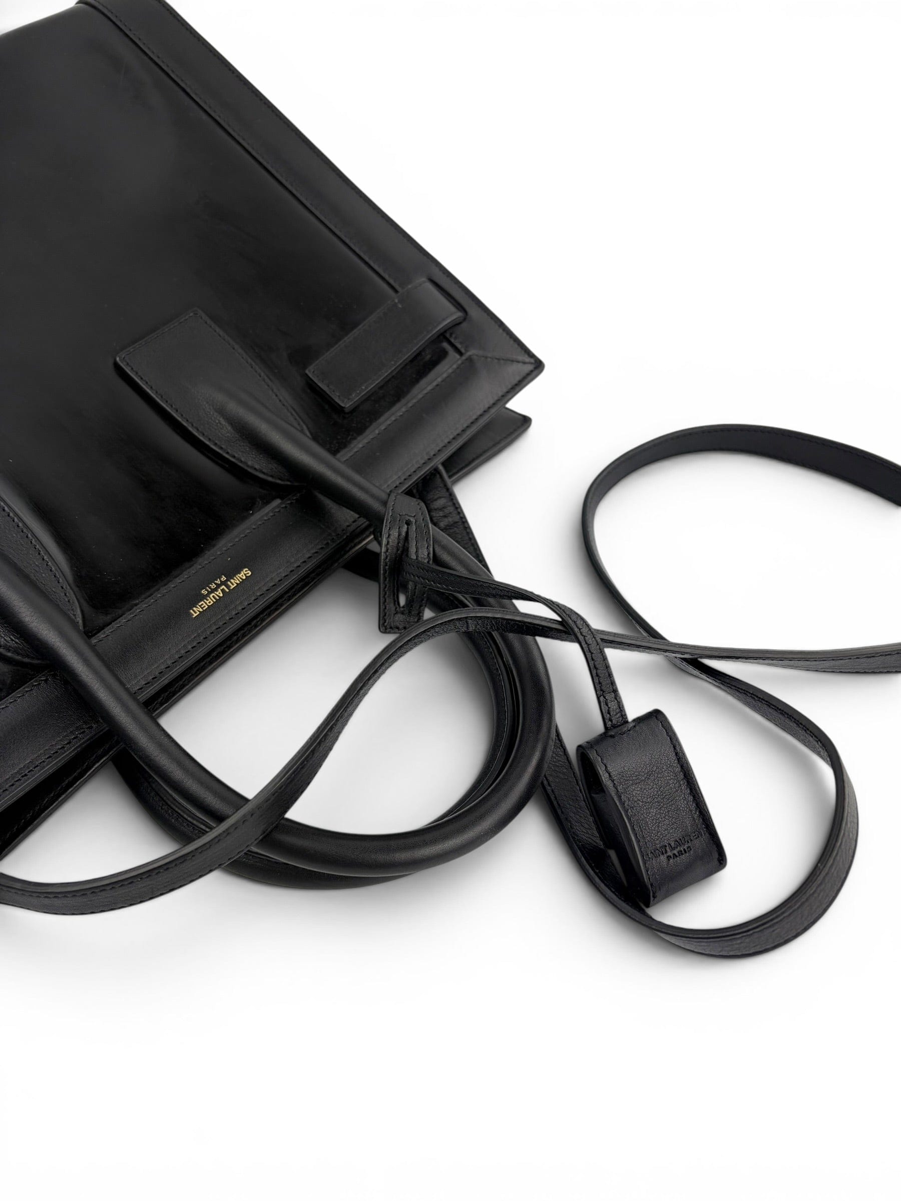 Saint Laurent Small Black Leather & Patent Sac de Jour
