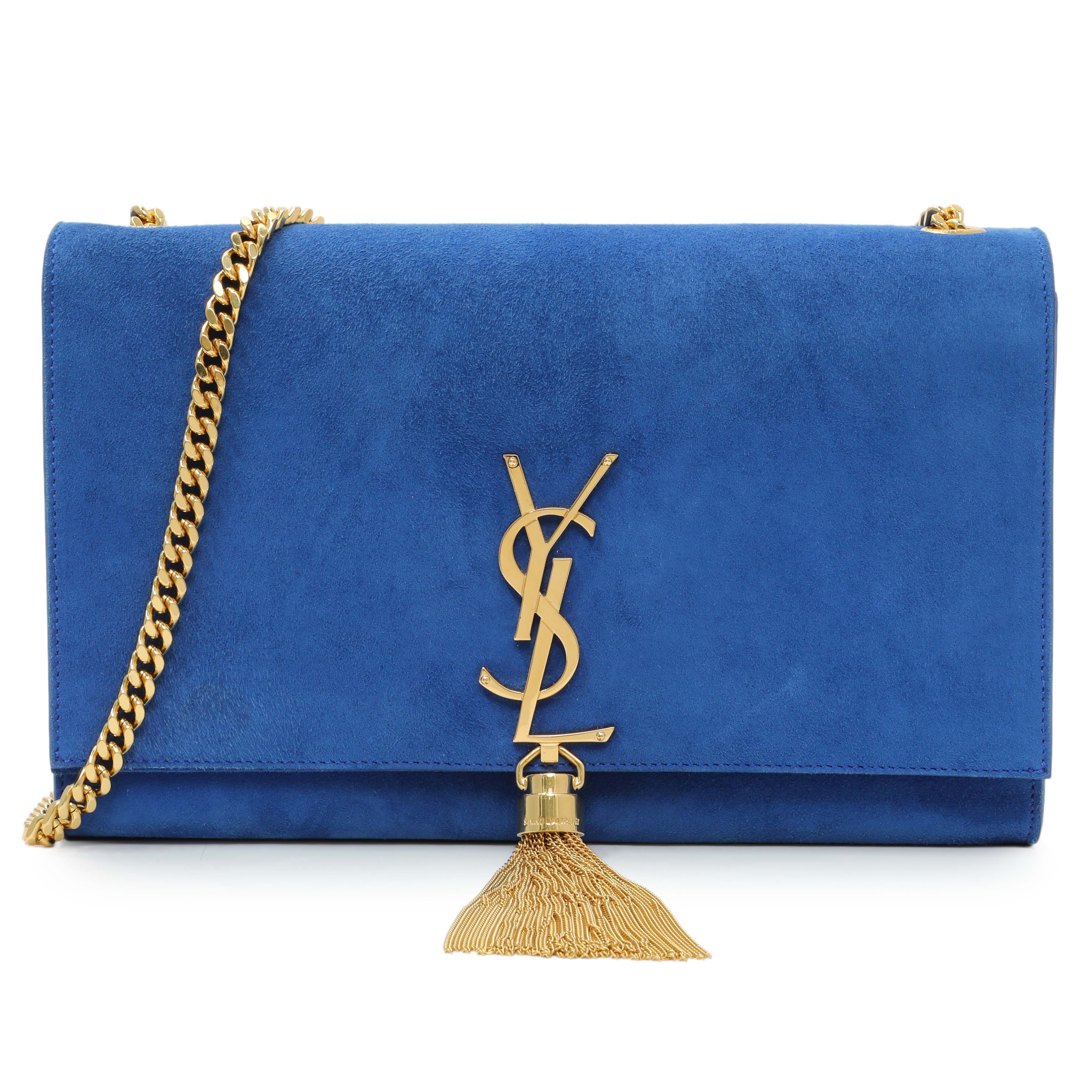 Saint Laurent Blue Suede Medium Classic Monogram Kate Tassel Satchel