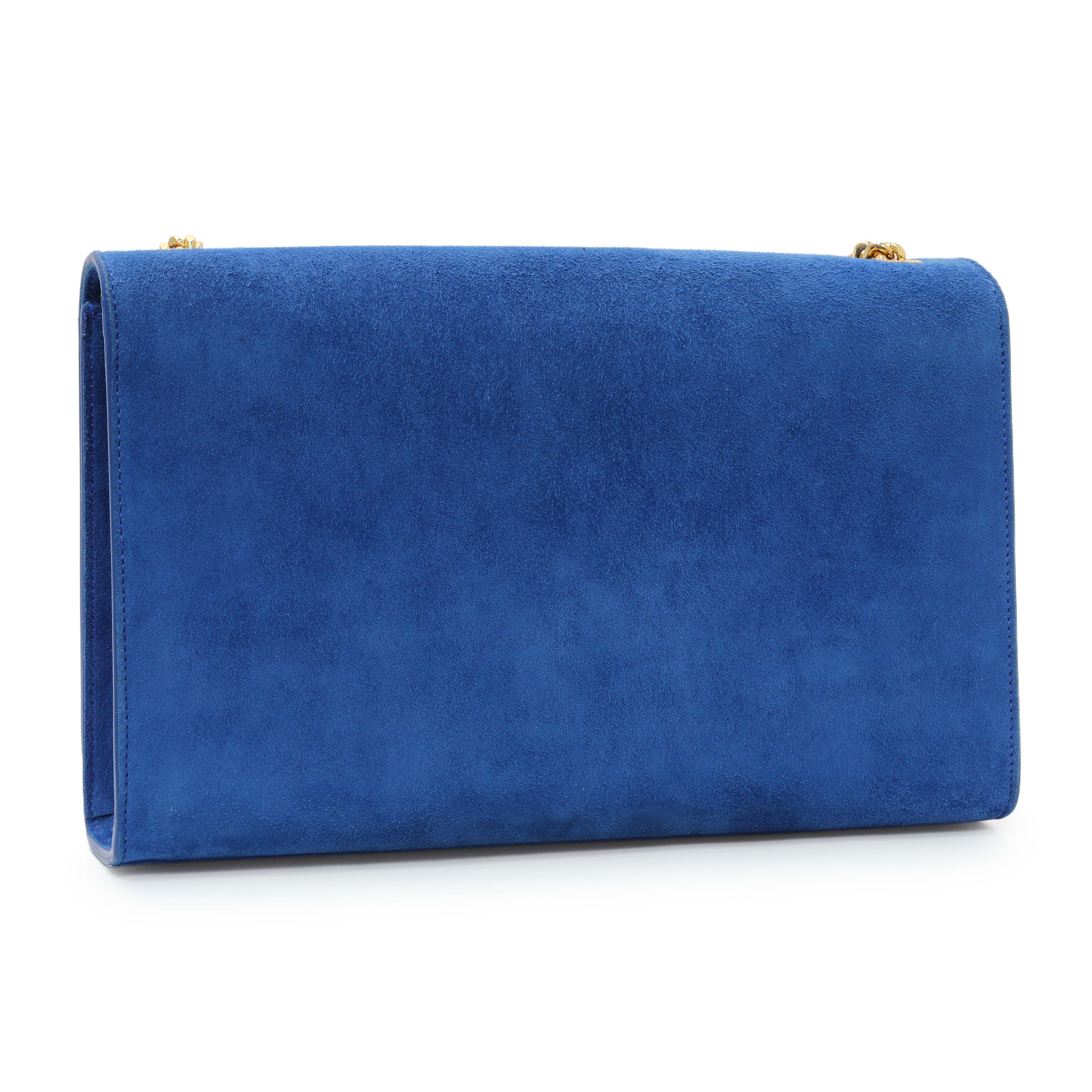 Saint Laurent Blue Suede Medium Classic Monogram Kate Tassel Satchel
