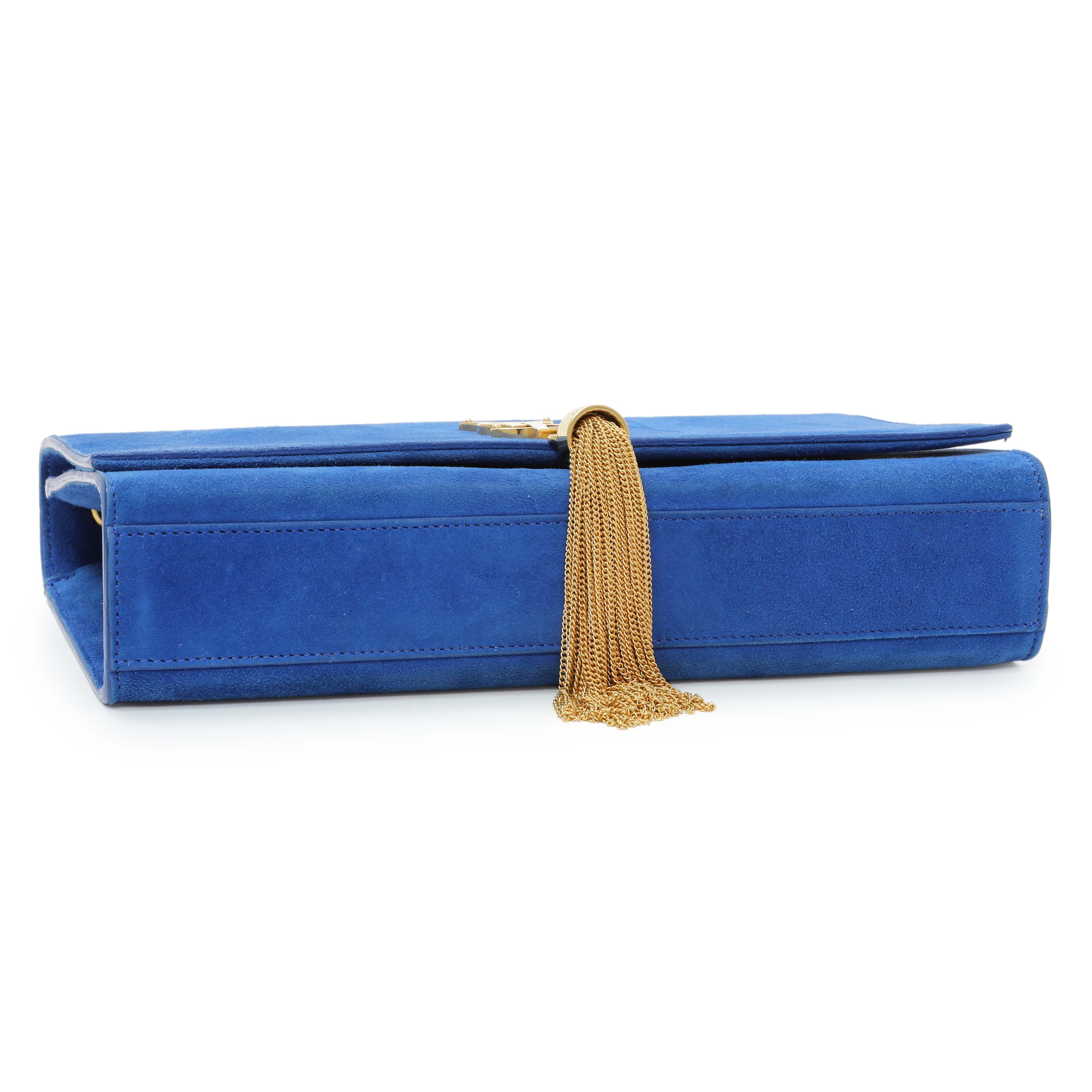 Saint Laurent Blue Suede Medium Classic Monogram Kate Tassel Satchel