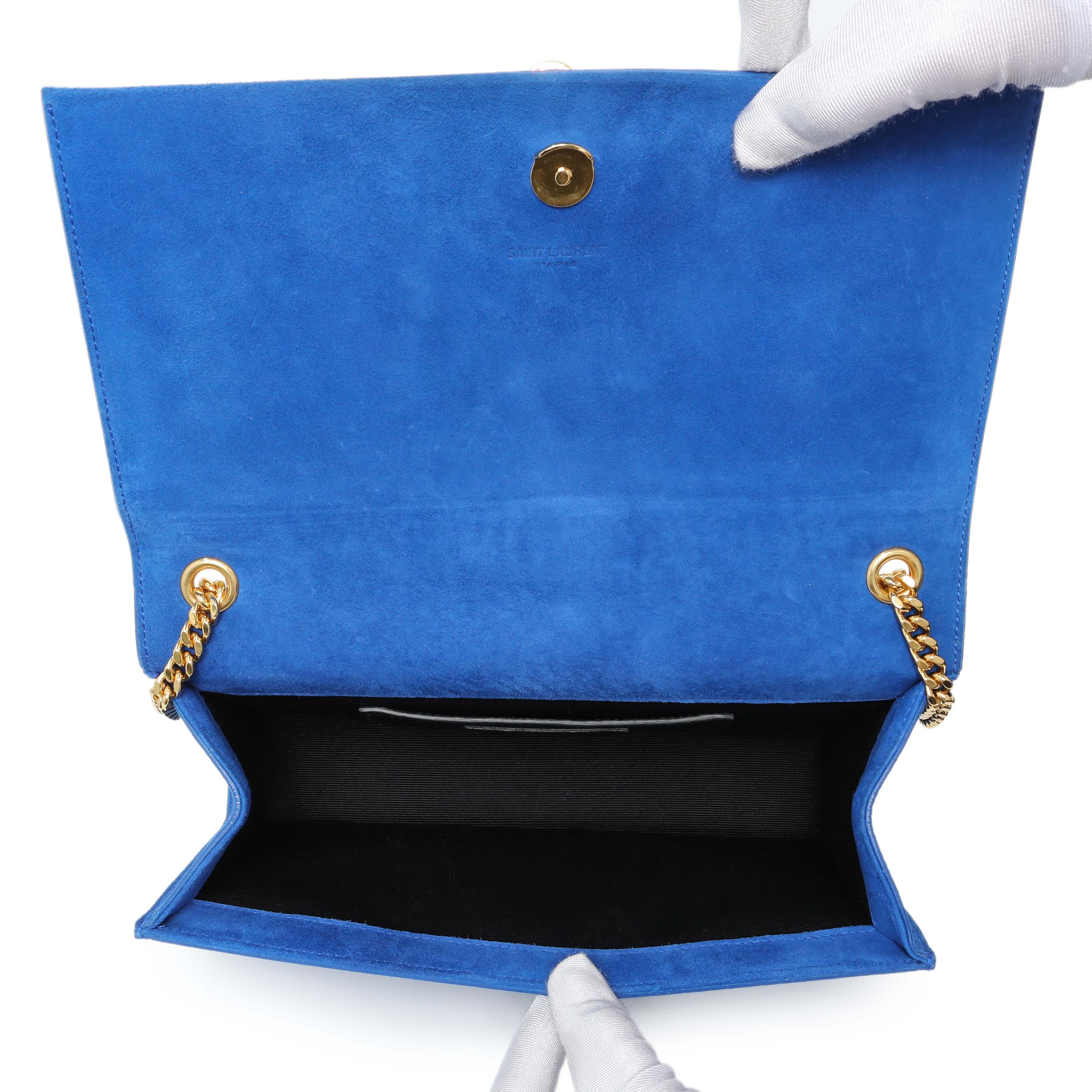 Saint Laurent Blue Suede Medium Classic Monogram Kate Tassel Satchel