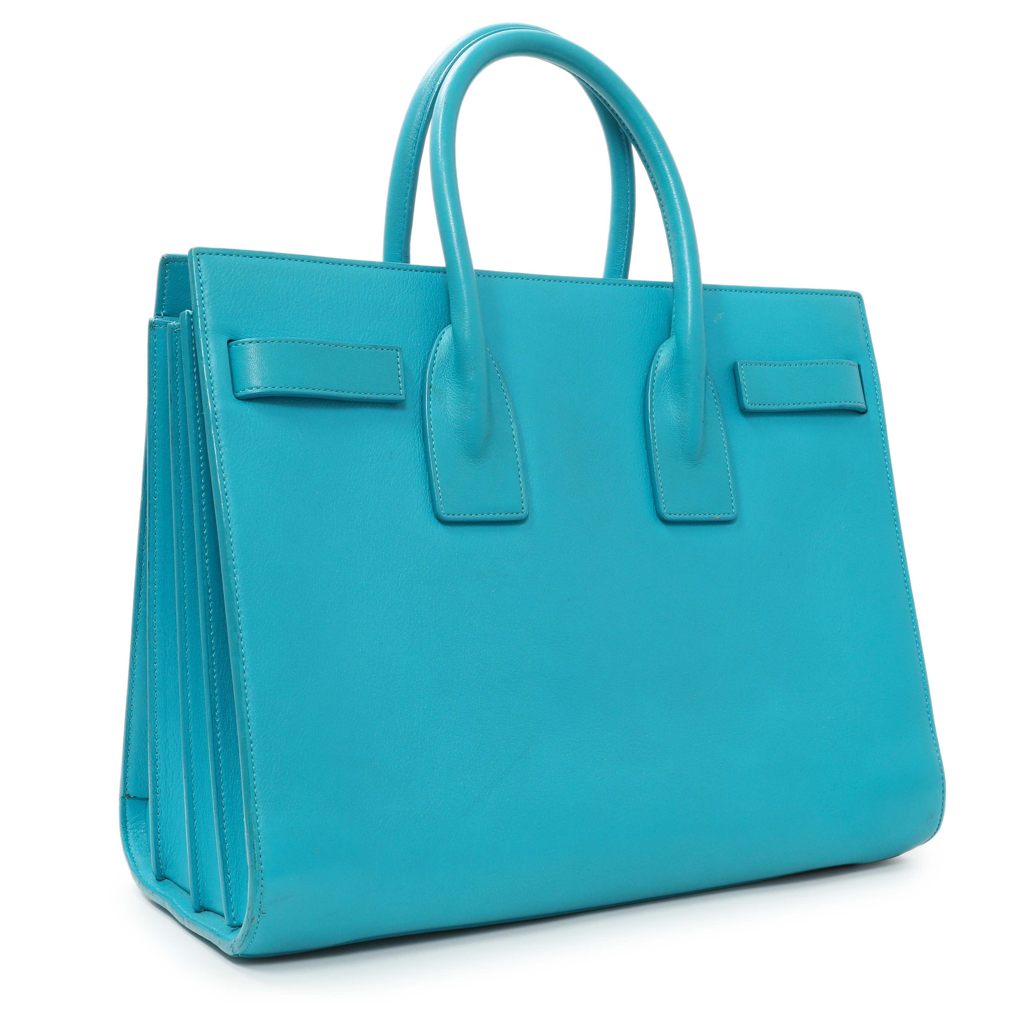 Saint Laurent Blue Calfskin Small Sac De Jour