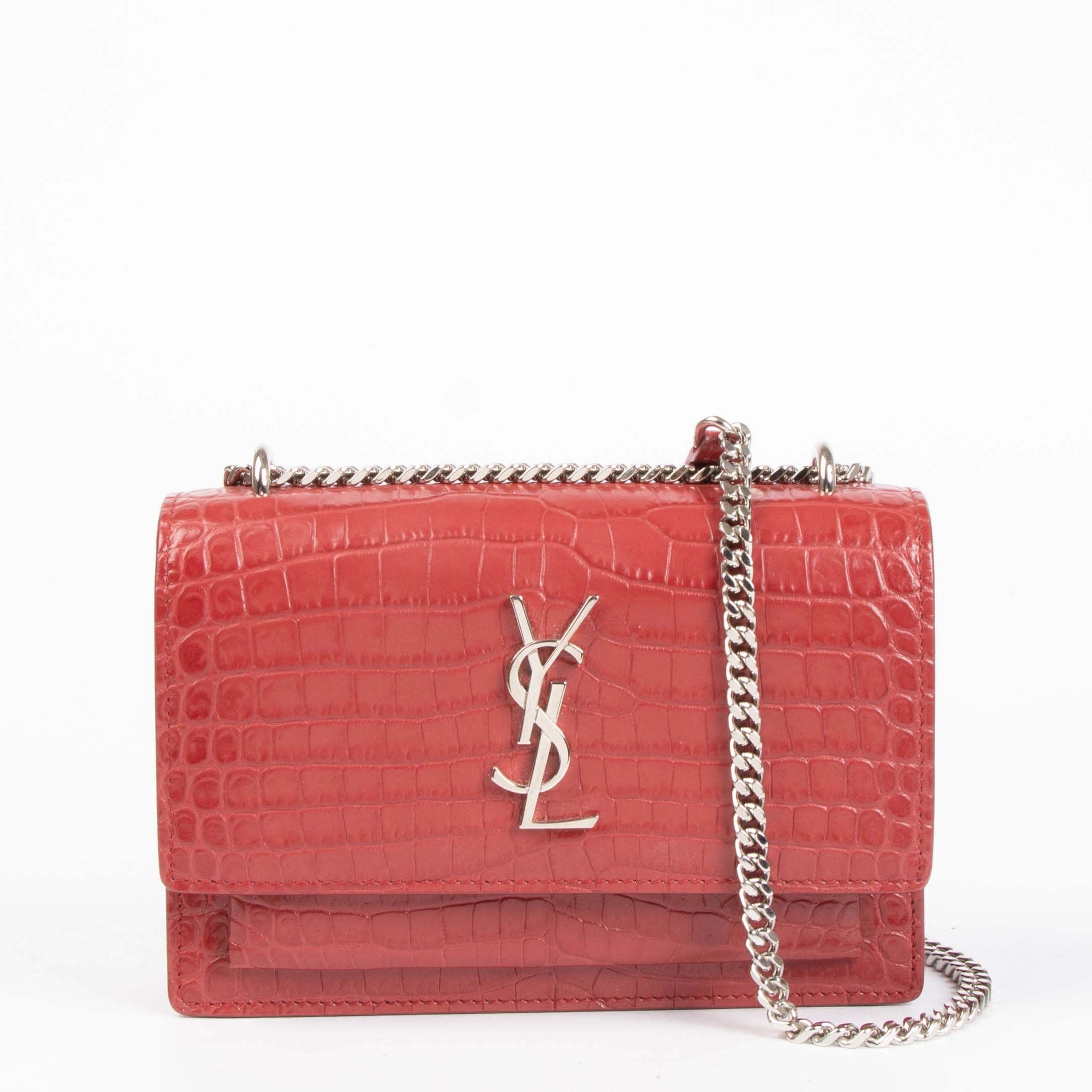 Saint Laurent Red Crocodile Embossed Sunset Small Bag
