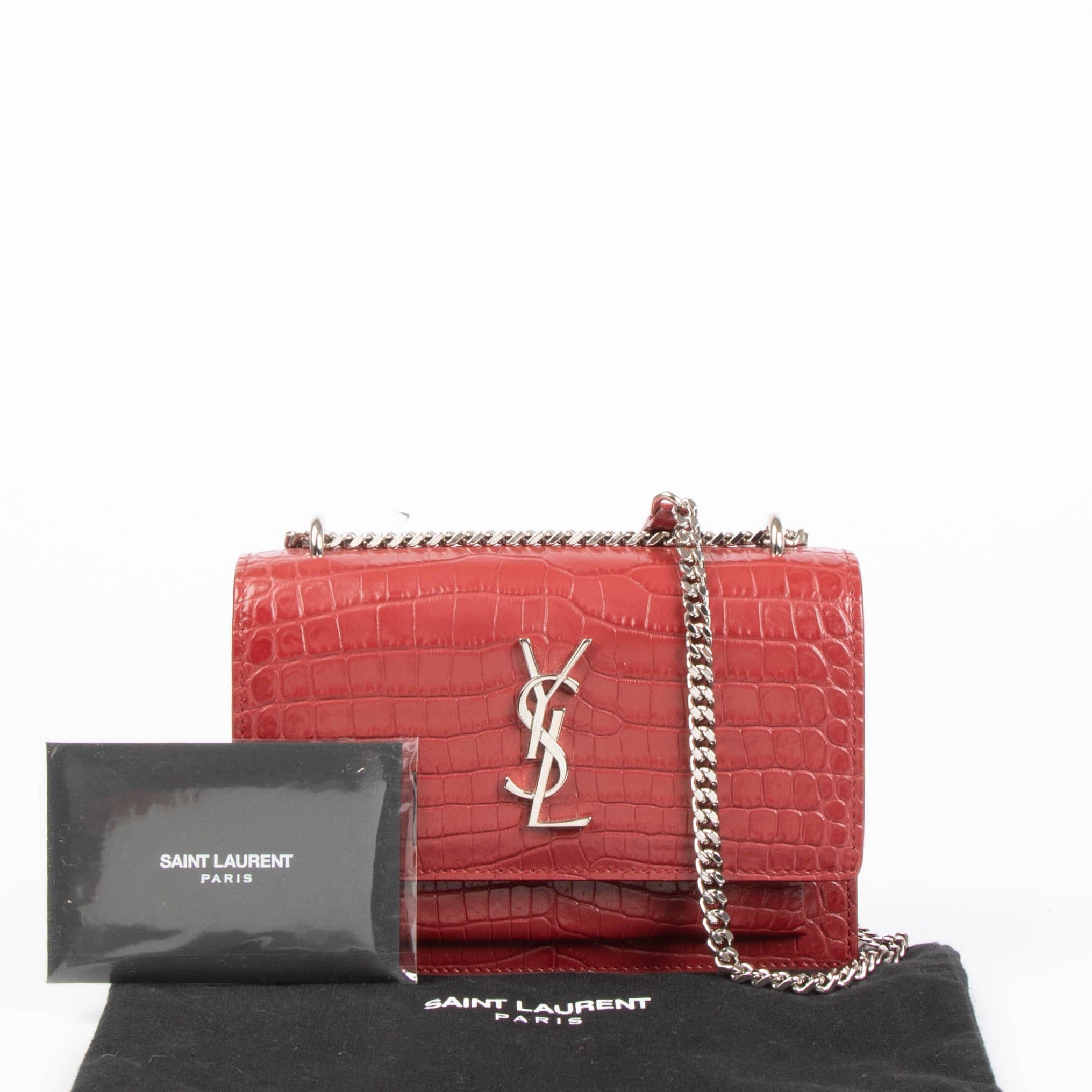 Saint Laurent Red Crocodile Embossed Sunset Small Bag