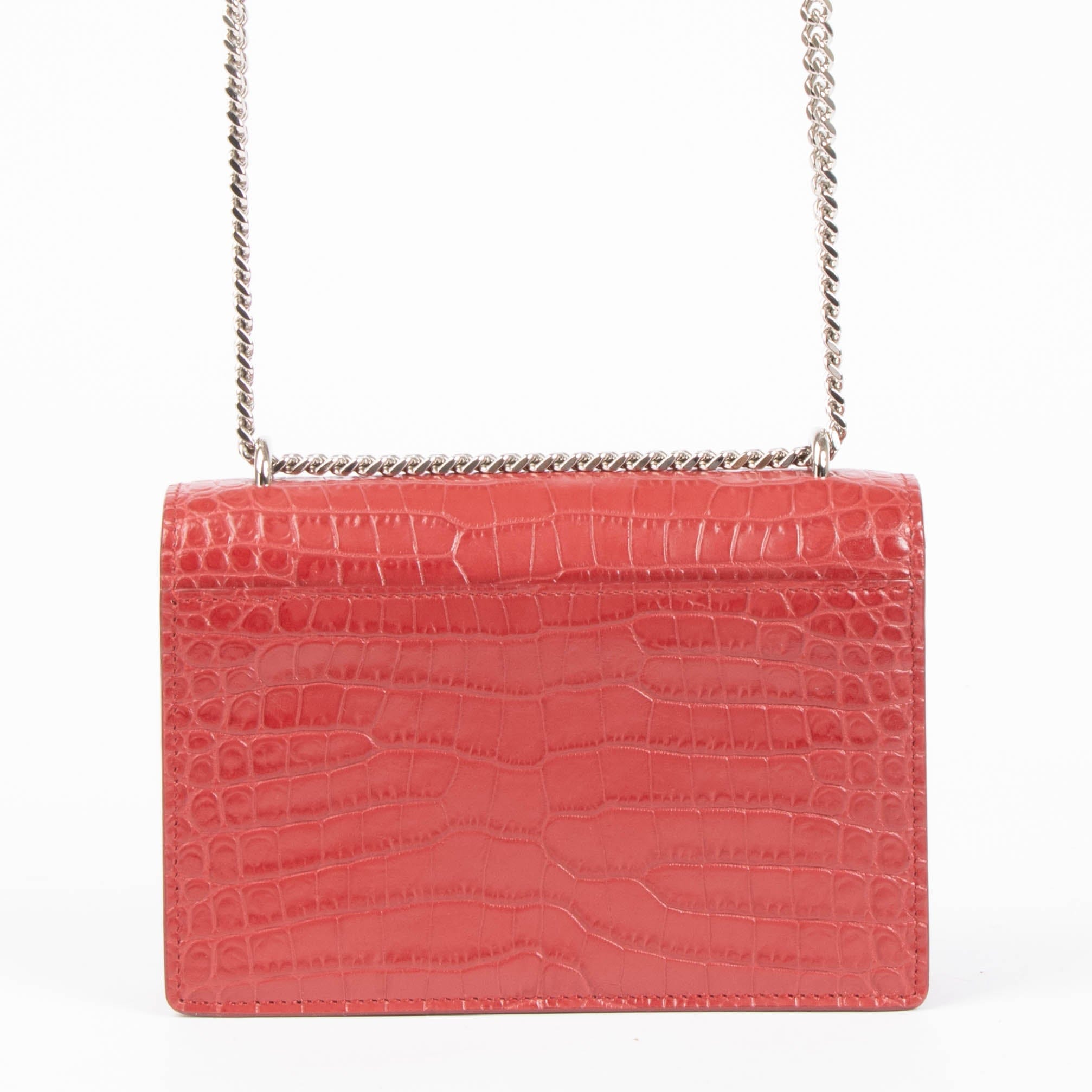 Saint Laurent Red Crocodile Embossed Sunset Small Bag