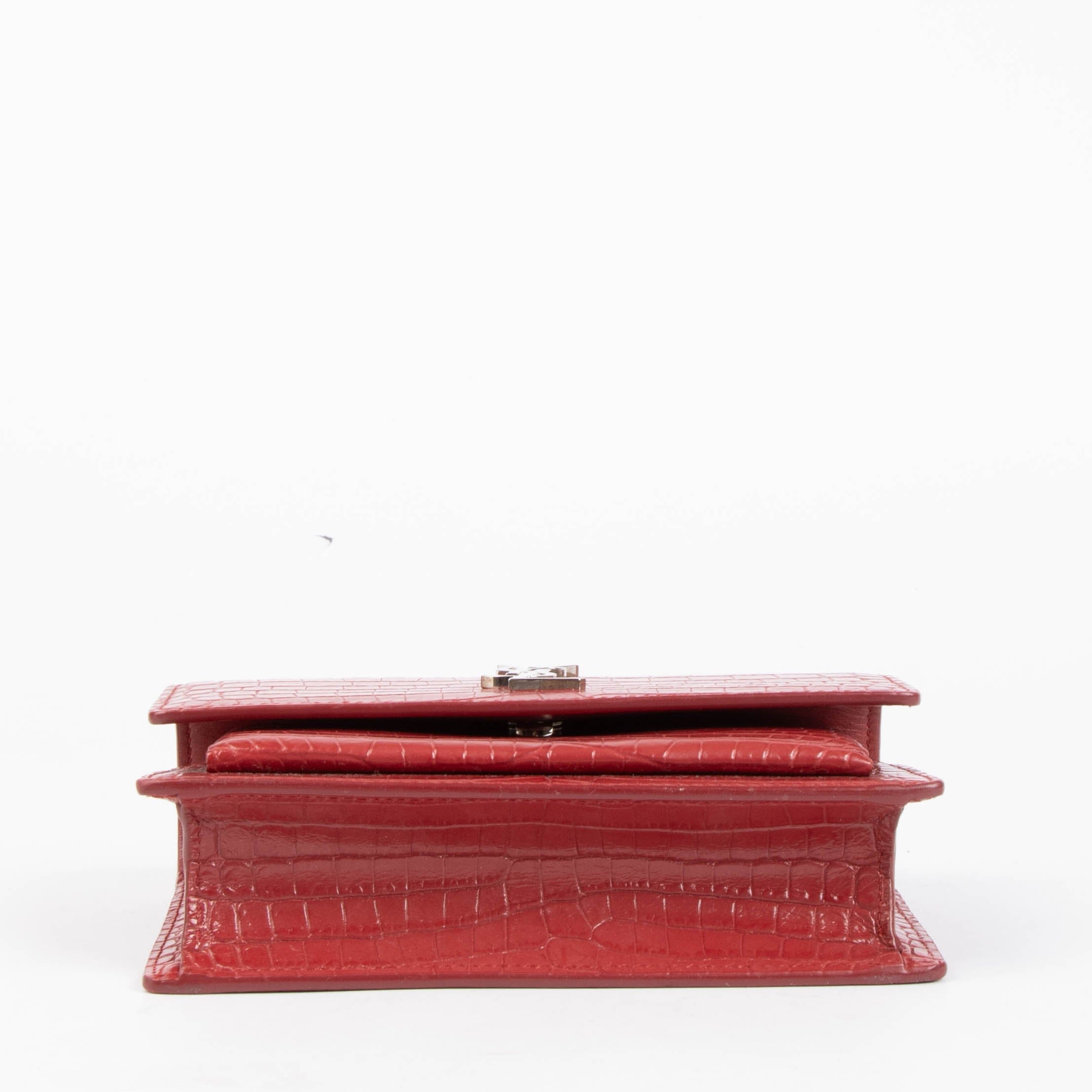 Saint Laurent Red Crocodile Embossed Sunset Small Bag