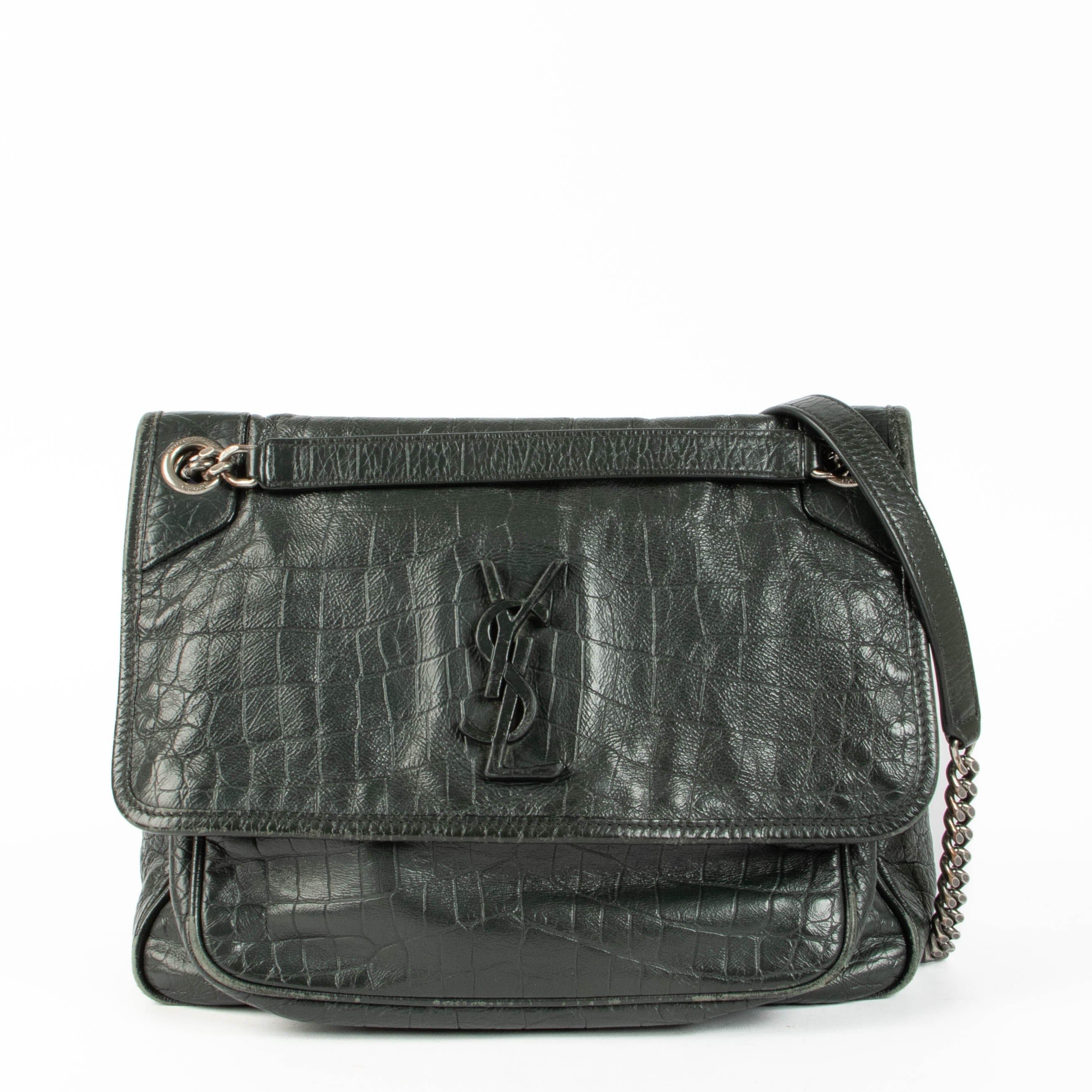 Saint Laurent Green Croc - Embossed Niki Bag