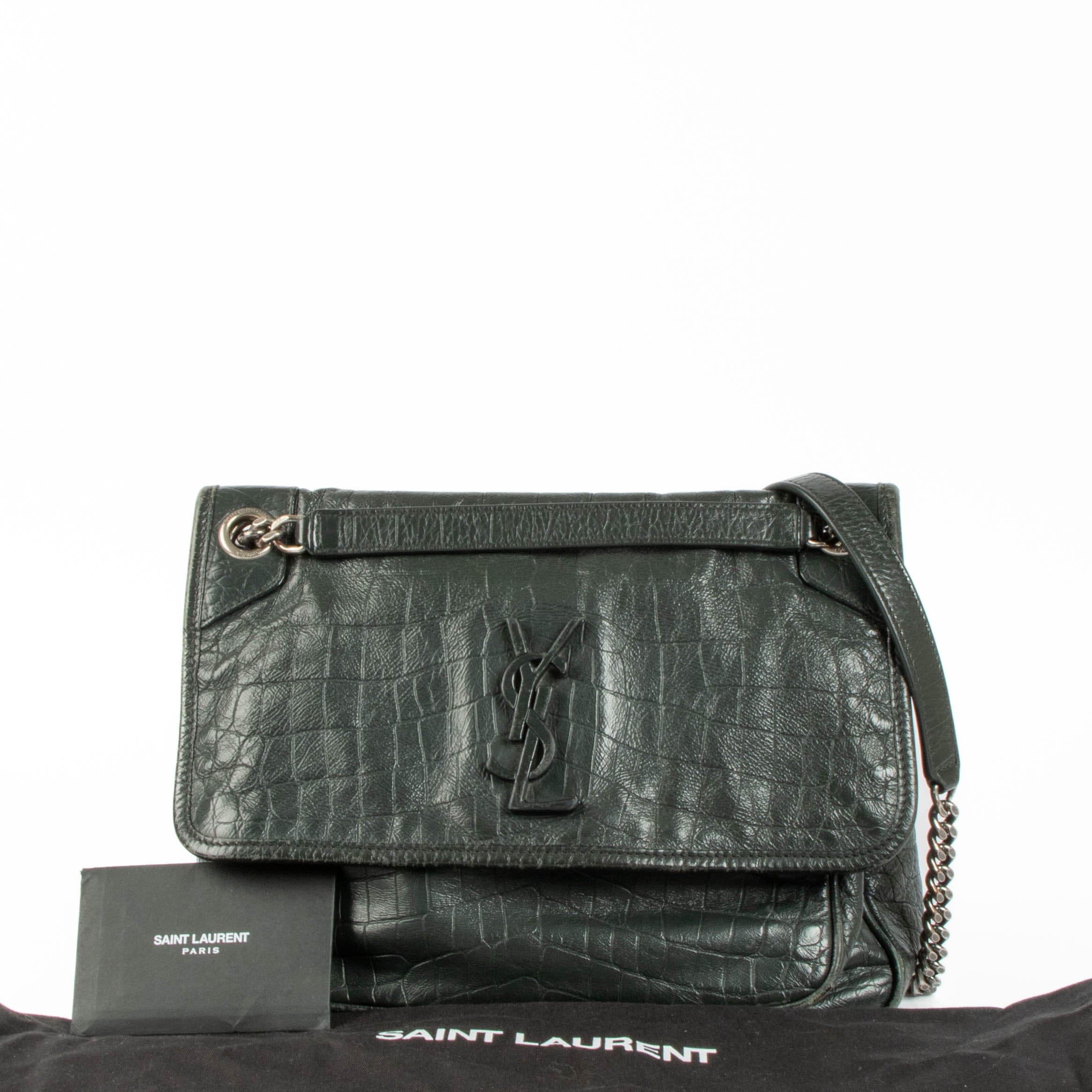 Saint Laurent Green Croc - Embossed Niki Bag