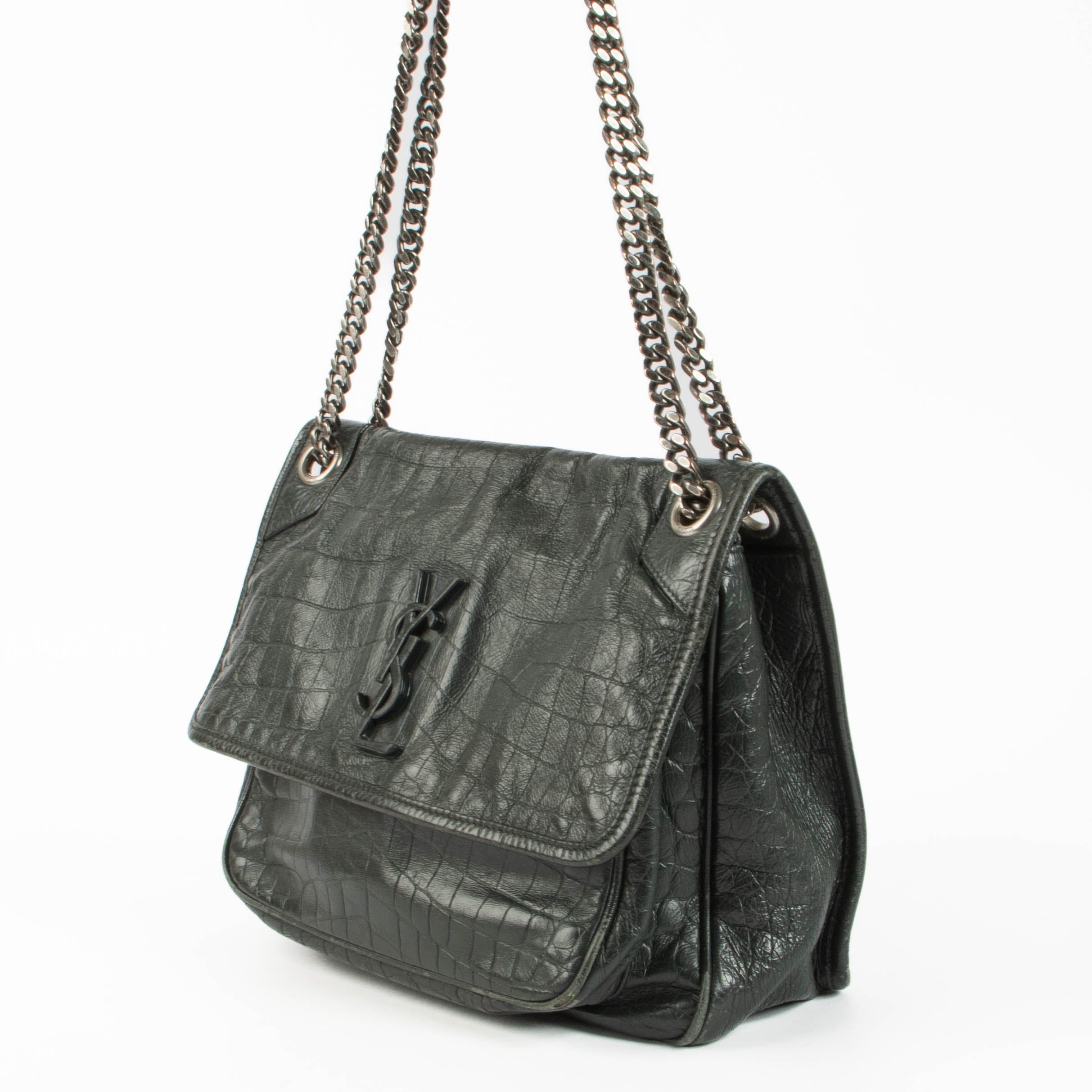 Saint Laurent Green Croc - Embossed Niki Bag