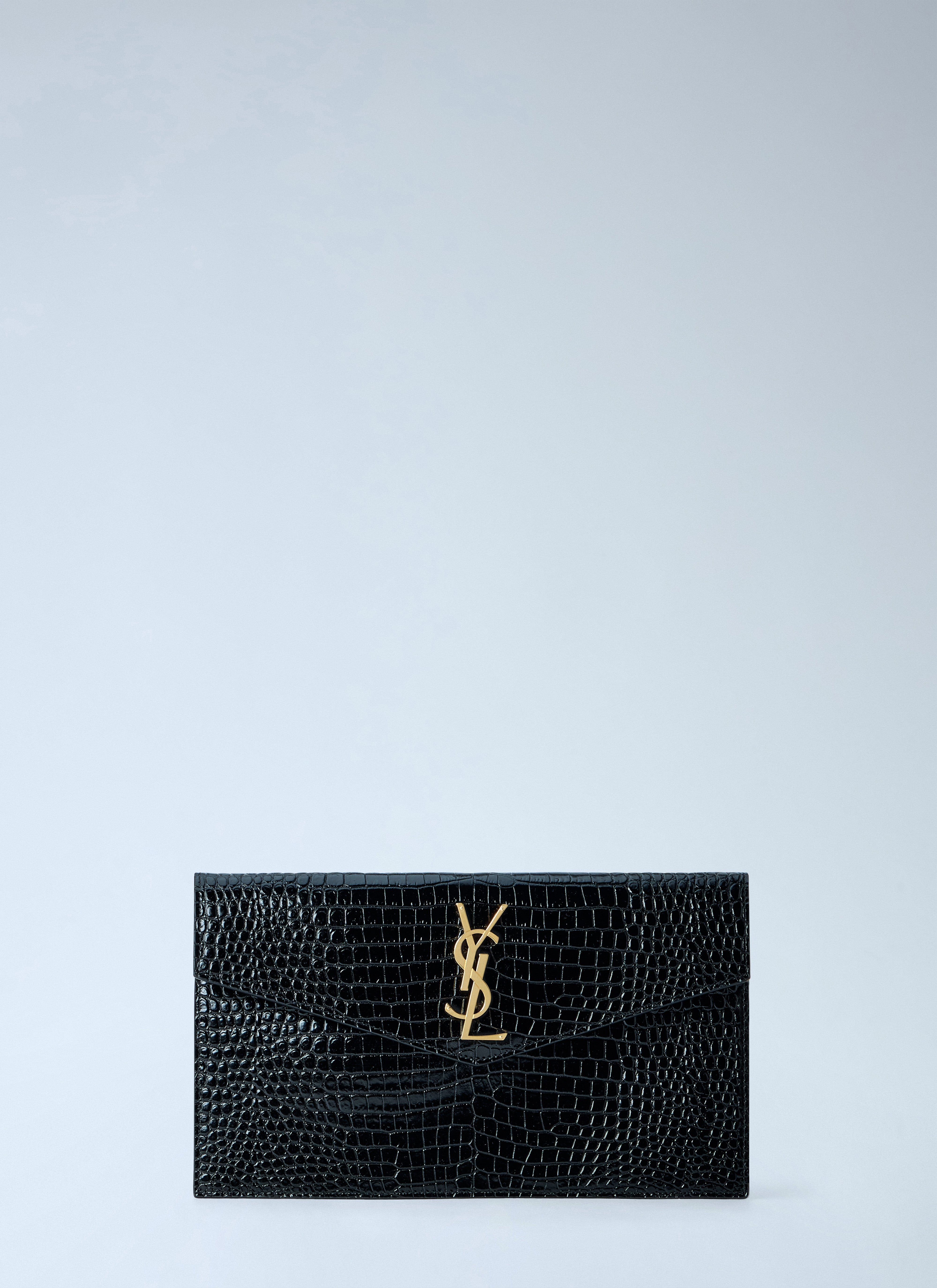 Saint Laurent Women Uptown Crocodile - Embossed Shiny Leather Pouch
