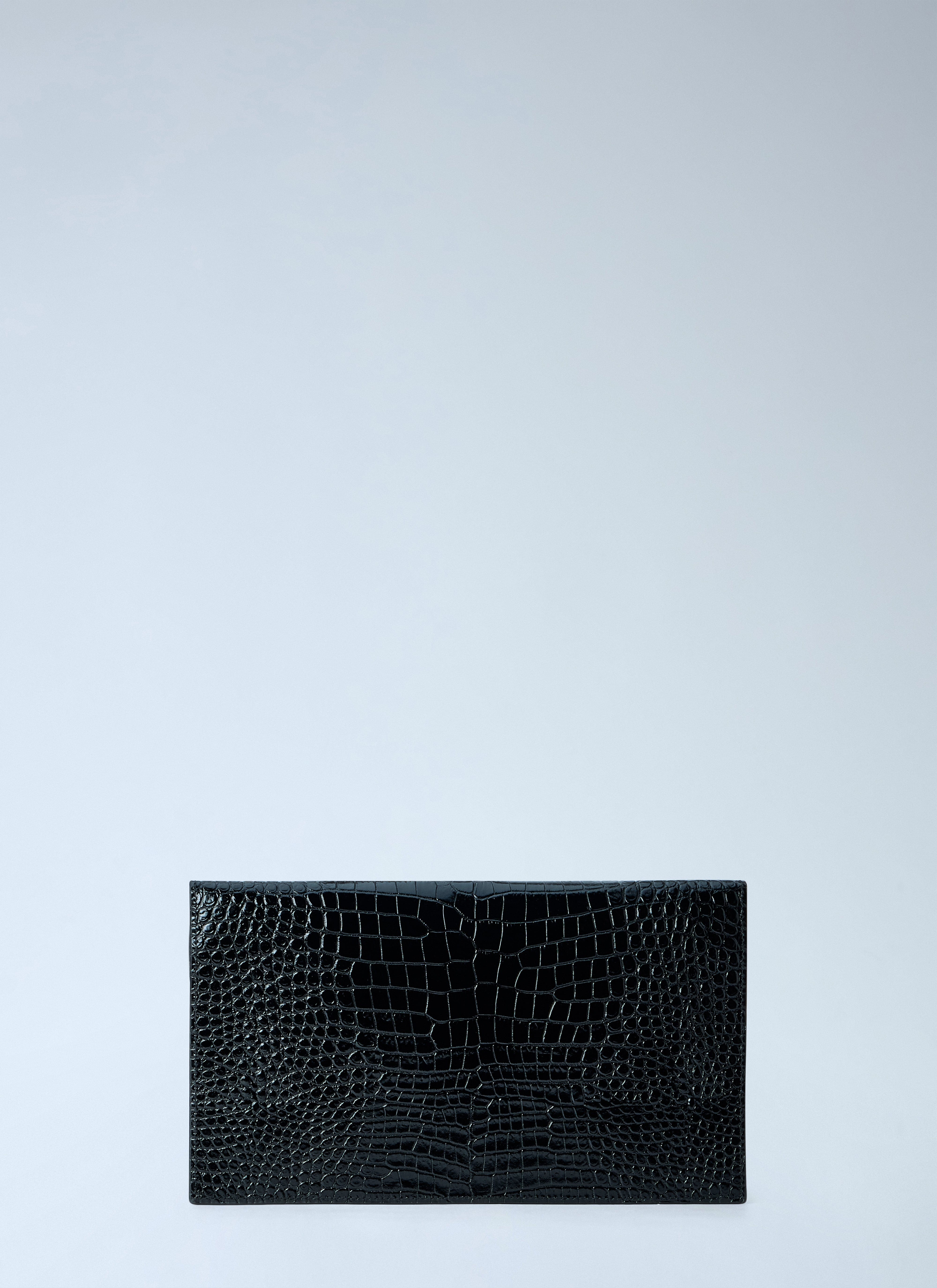 Saint Laurent Women Uptown Crocodile - Embossed Shiny Leather Pouch