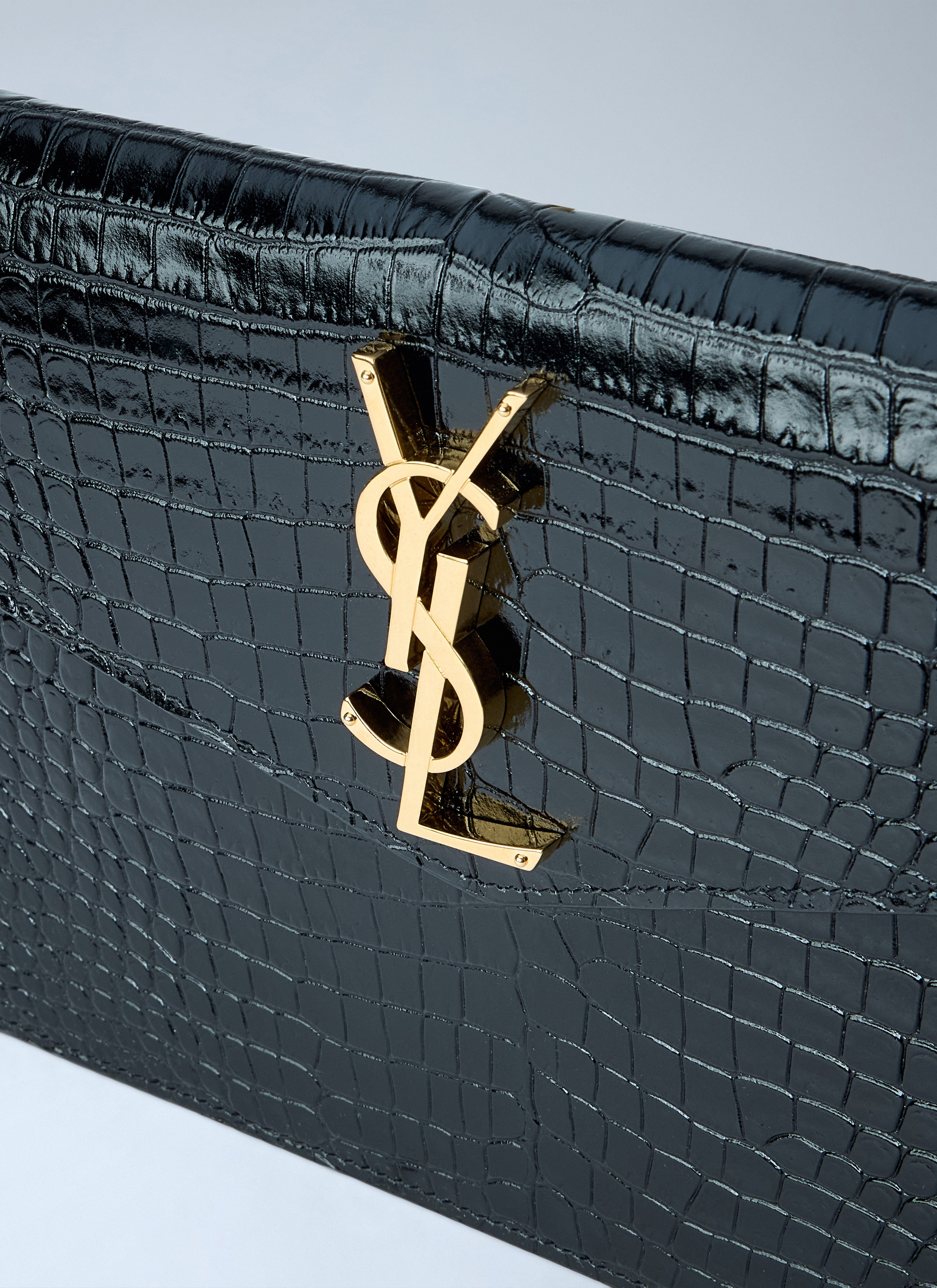 Saint Laurent Women Uptown Crocodile - Embossed Shiny Leather Pouch