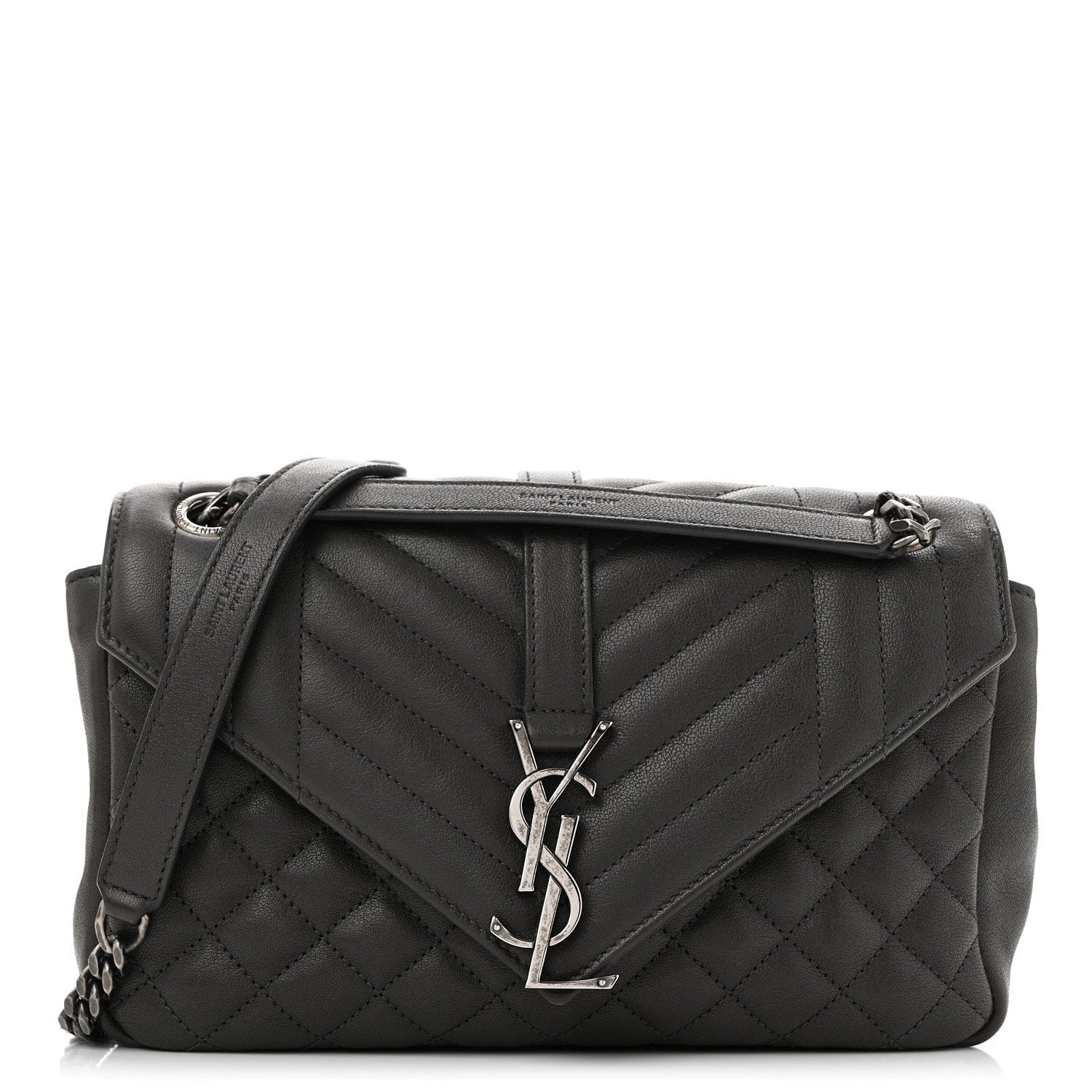 Saint Laurent Sheepskin Tri - Quilt Monogram Medium College Bag Coal