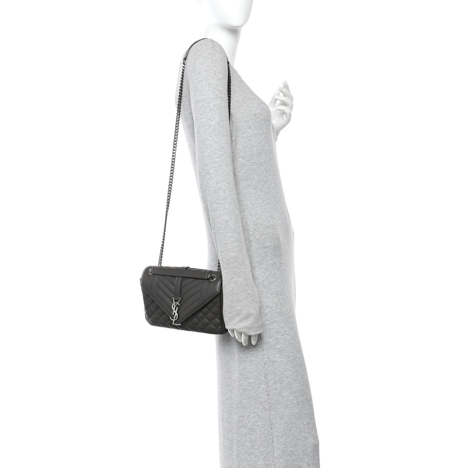 Saint Laurent Sheepskin Tri - Quilt Monogram Medium College Bag Coal