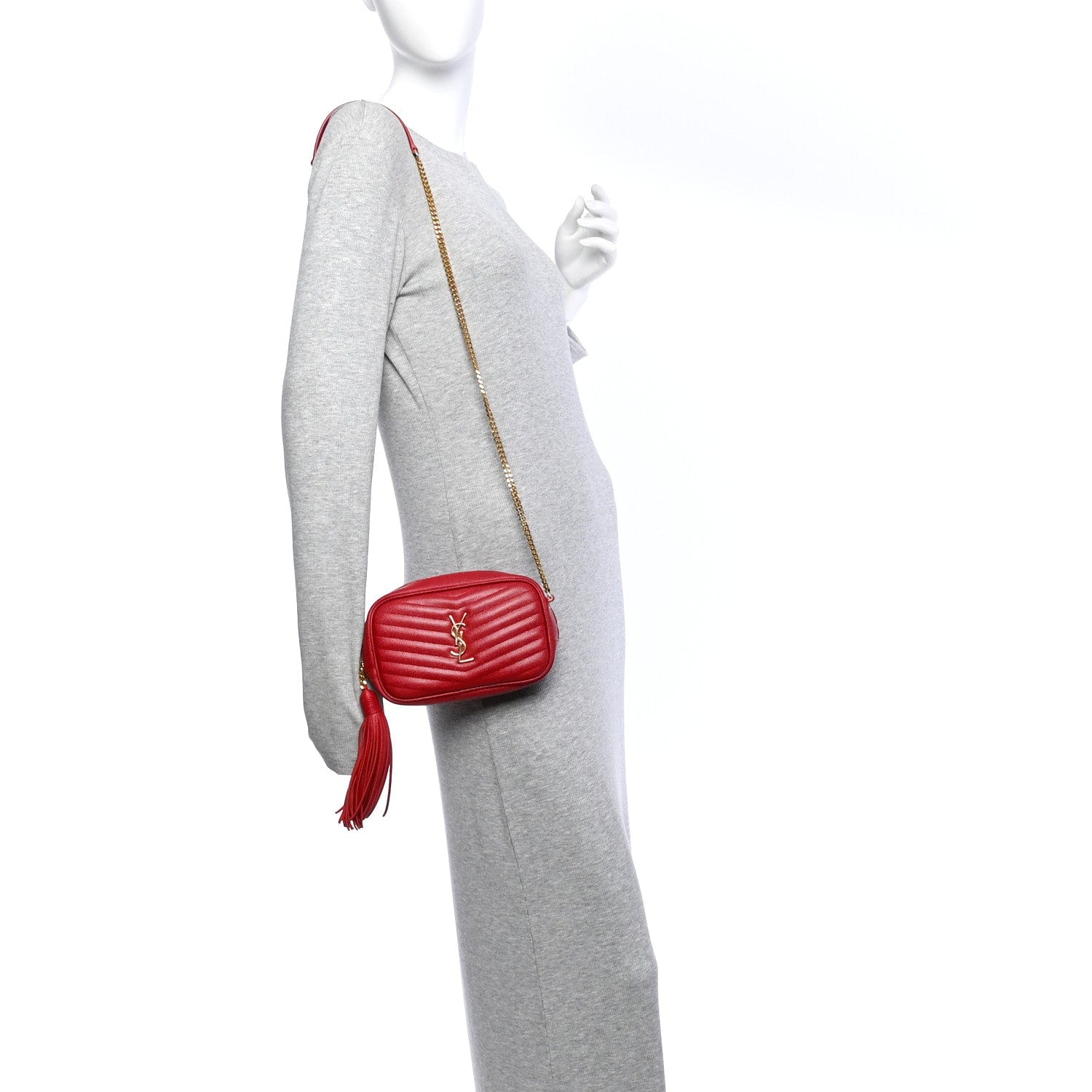 Saint Laurent Grain De Poudre Matelasse Monogram Mini Lou Camera Bag Opyum Red