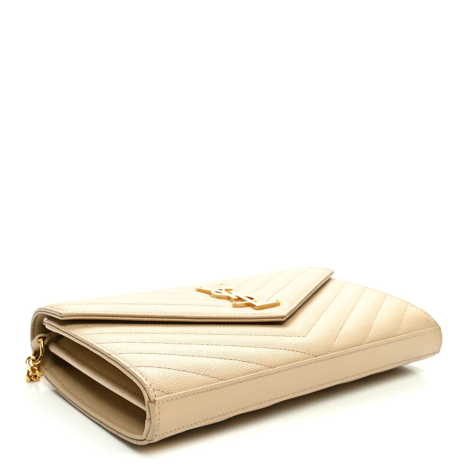 Saint Laurent Grain De Poudre Matelasse Chevron Monogram Chain Wallet Nude Powder Nude Powder