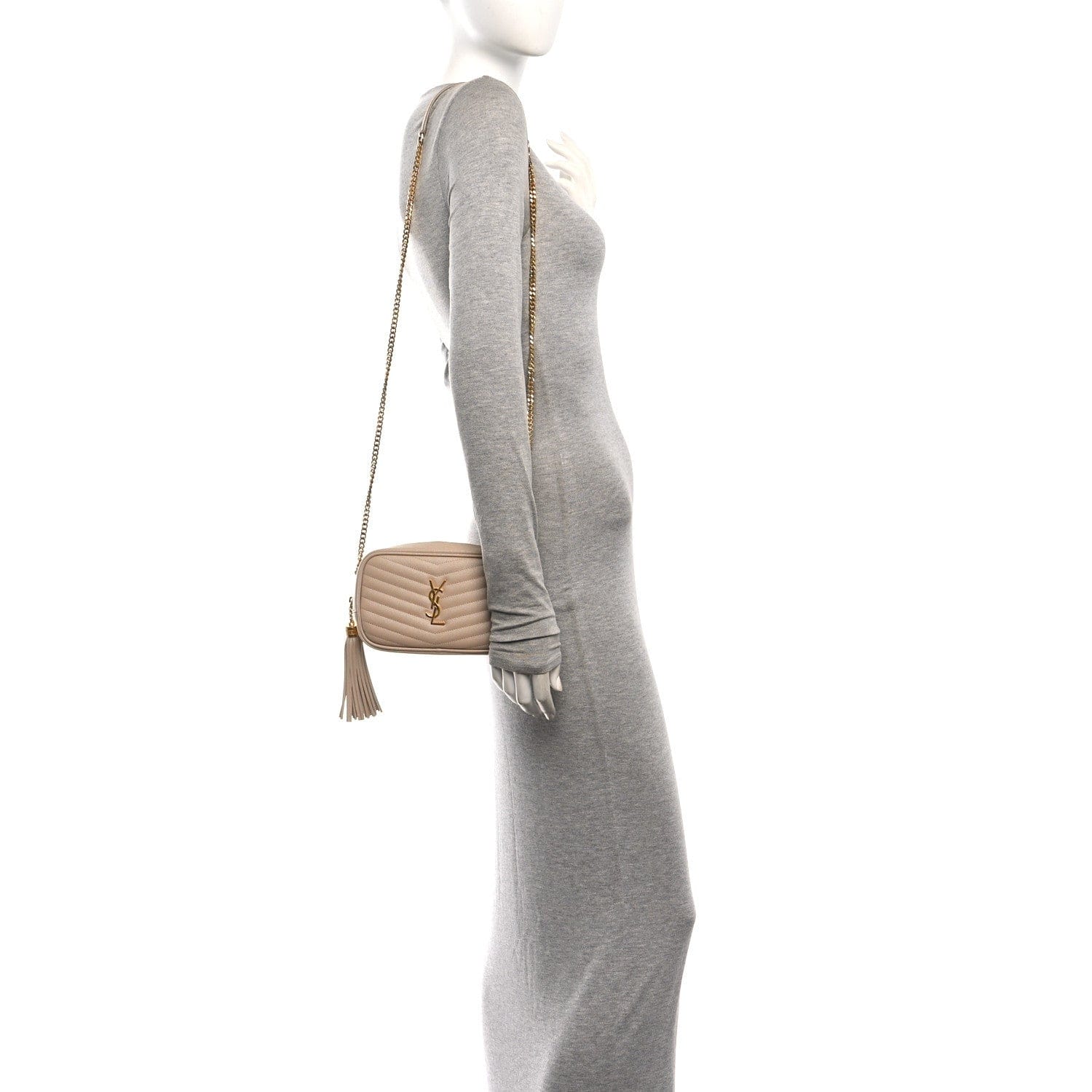 Saint Laurent Grain De Poudre Matelasse Monogram Mini Lou Camera Bag Dark Beige