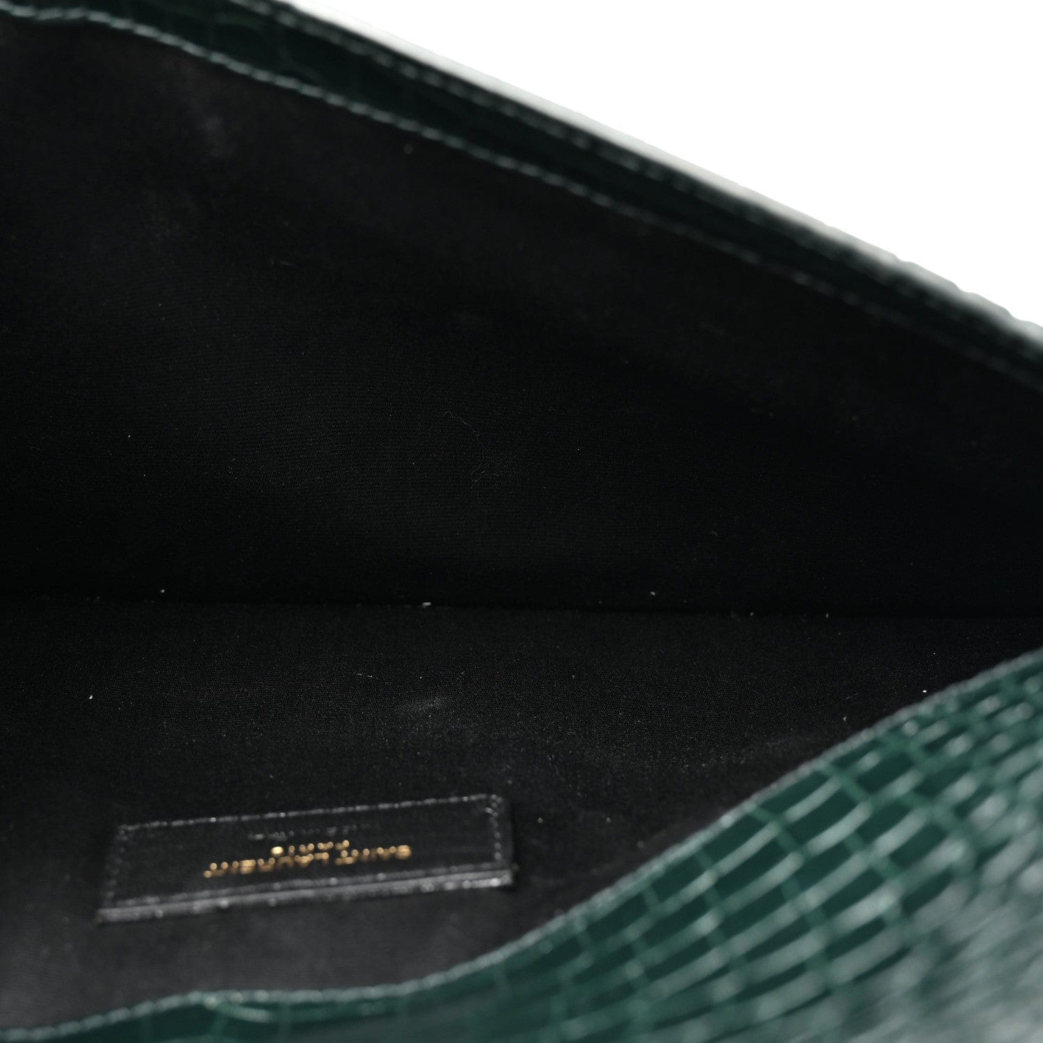 Saint Laurent Calfskin Crocodile Embossed Uptown Monogram Pouch Mint