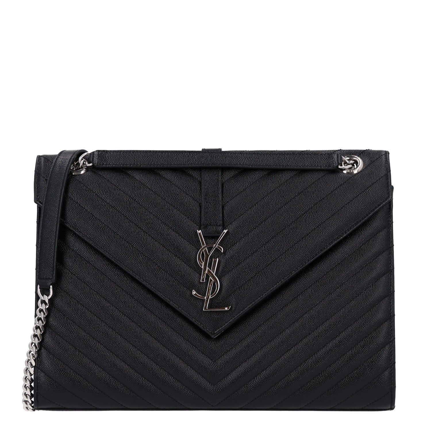 Saint Laurent Grain De Poudre Matelasse Chevron Large Monogram Satchel Black