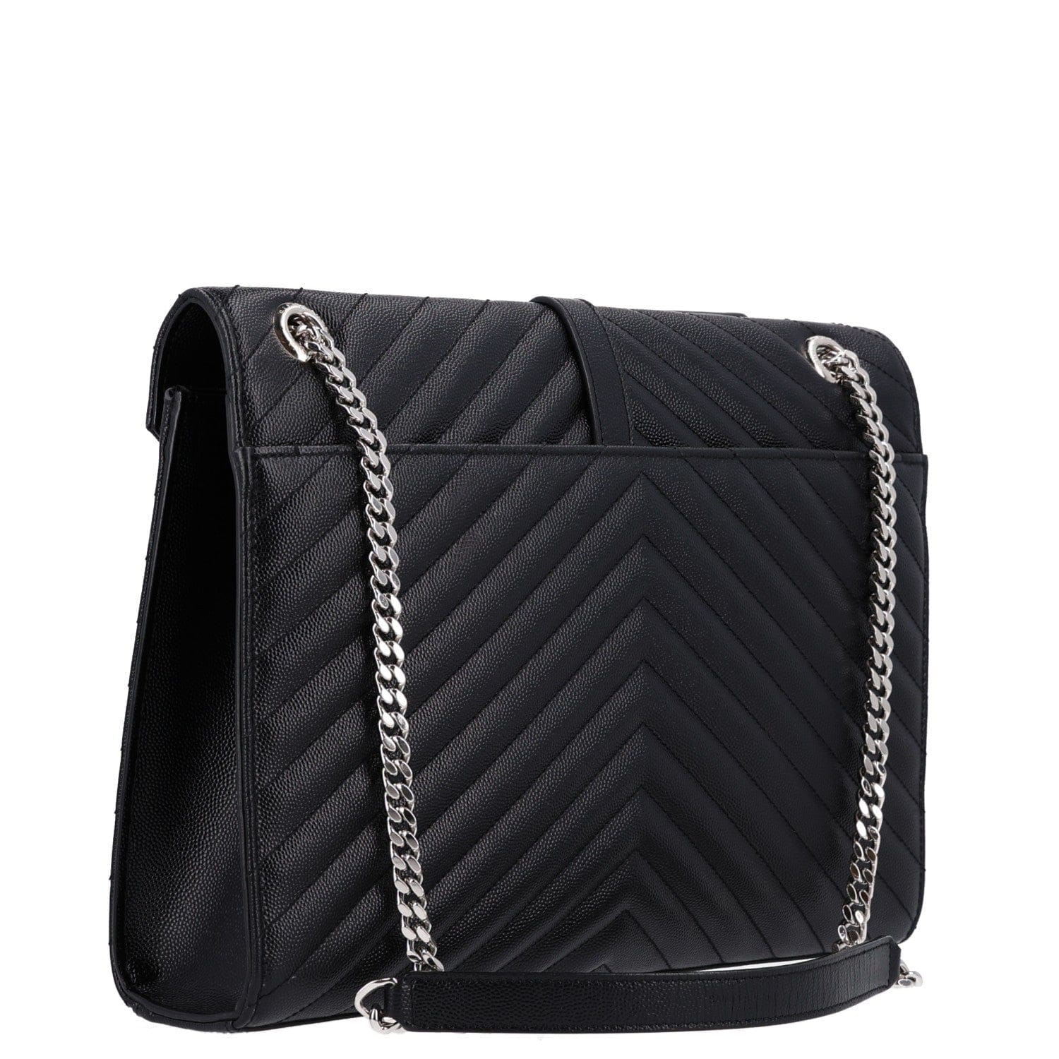 Saint Laurent Grain De Poudre Matelasse Chevron Large Monogram Satchel Black