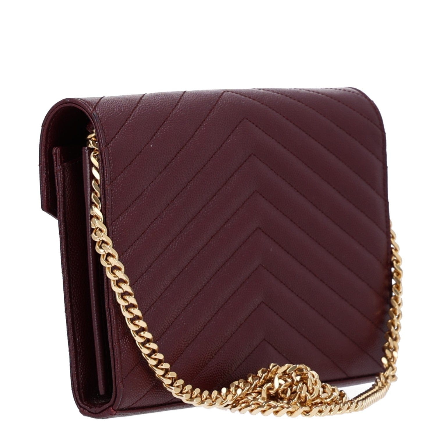 Saint Laurent Grain De Poudre Matelasse Chevron Monogram Chain Wallet Rouge Legion