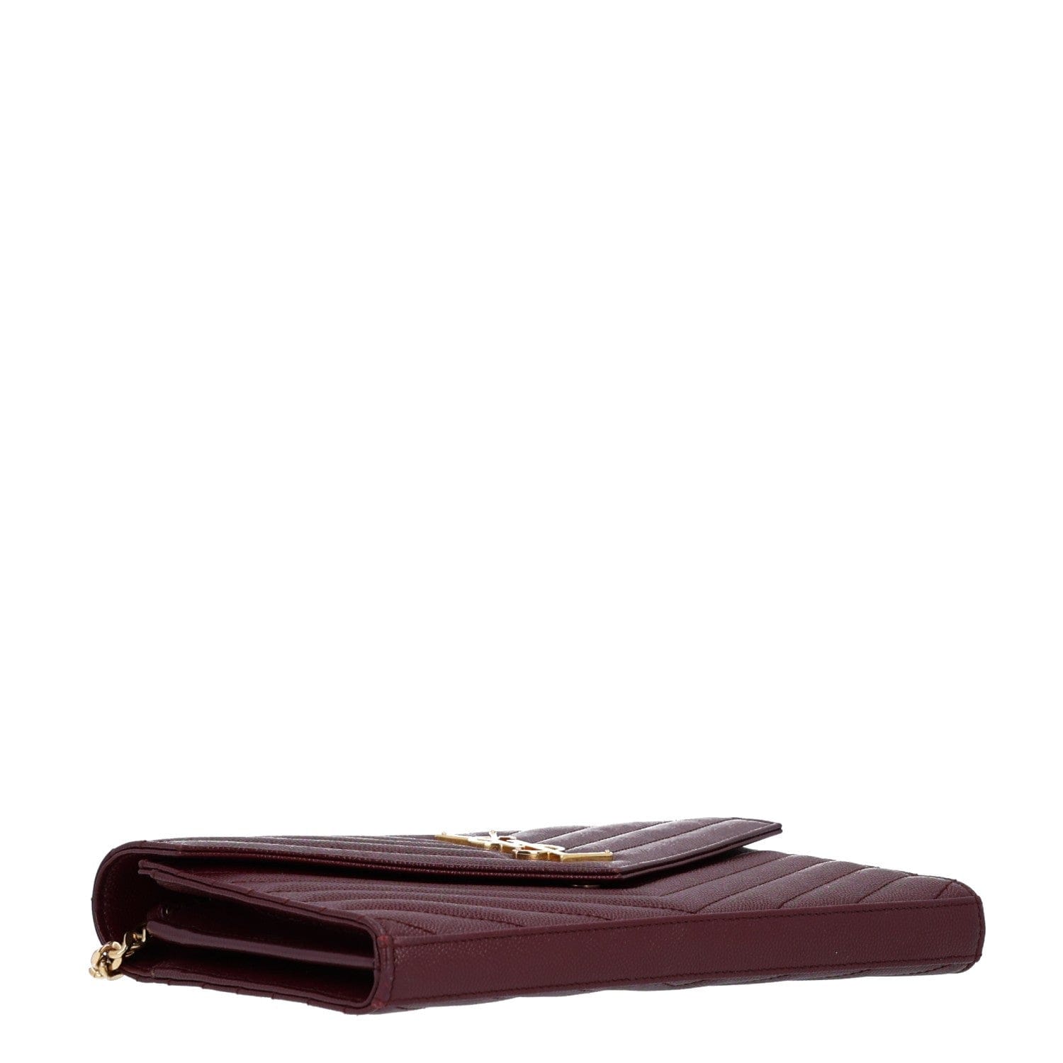 Saint Laurent Grain De Poudre Matelasse Chevron Monogram Chain Wallet Rouge Legion