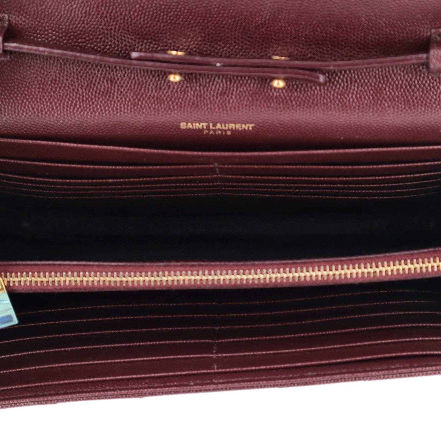 Saint Laurent Grain De Poudre Matelasse Chevron Monogram Chain Wallet Rouge Legion