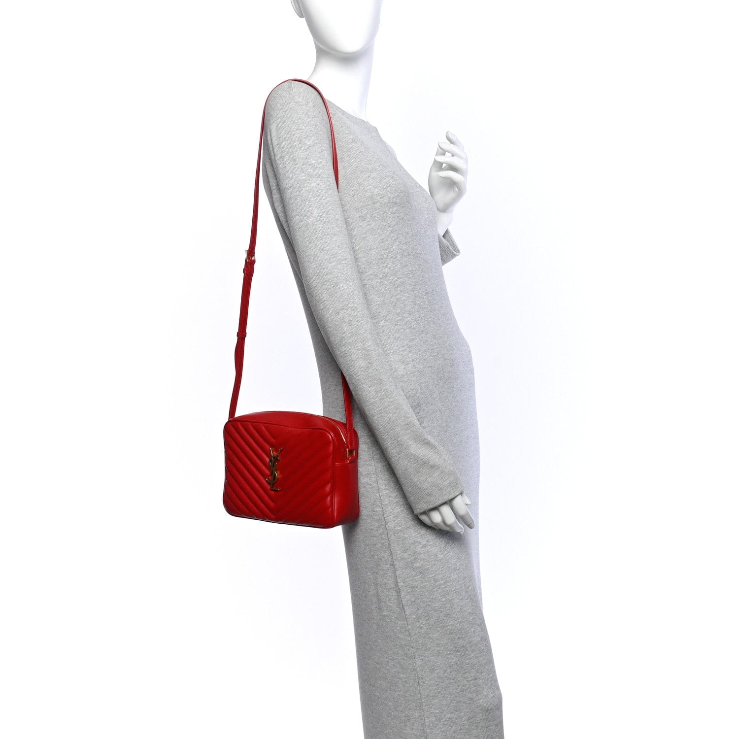 Saint Laurent Calfskin Matelasse Monogram Lou Camera Bag Rouge Eros