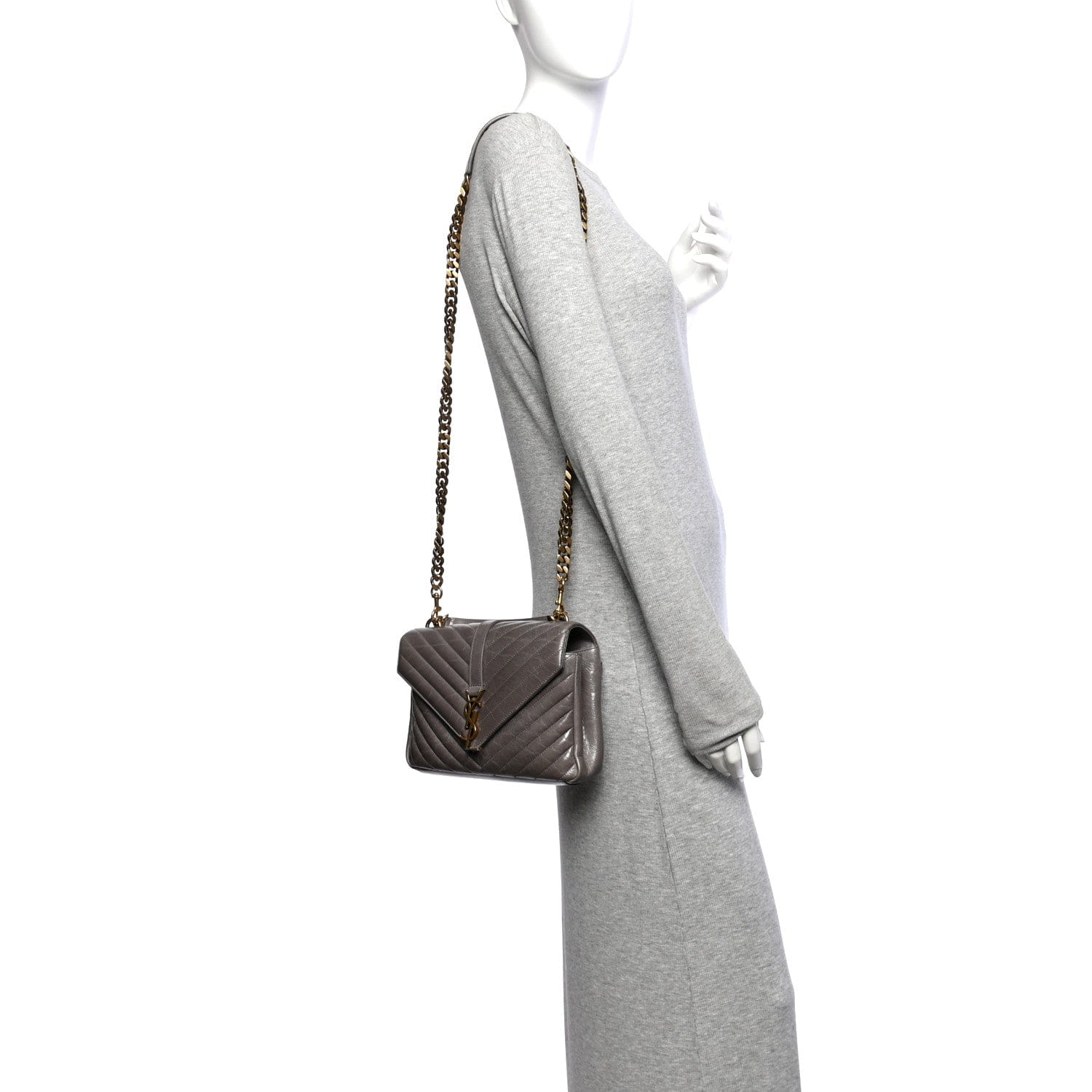Saint Laurent Waxed Calfskin Matelasse Chevron Medium Monogram College Bag Fog Gray