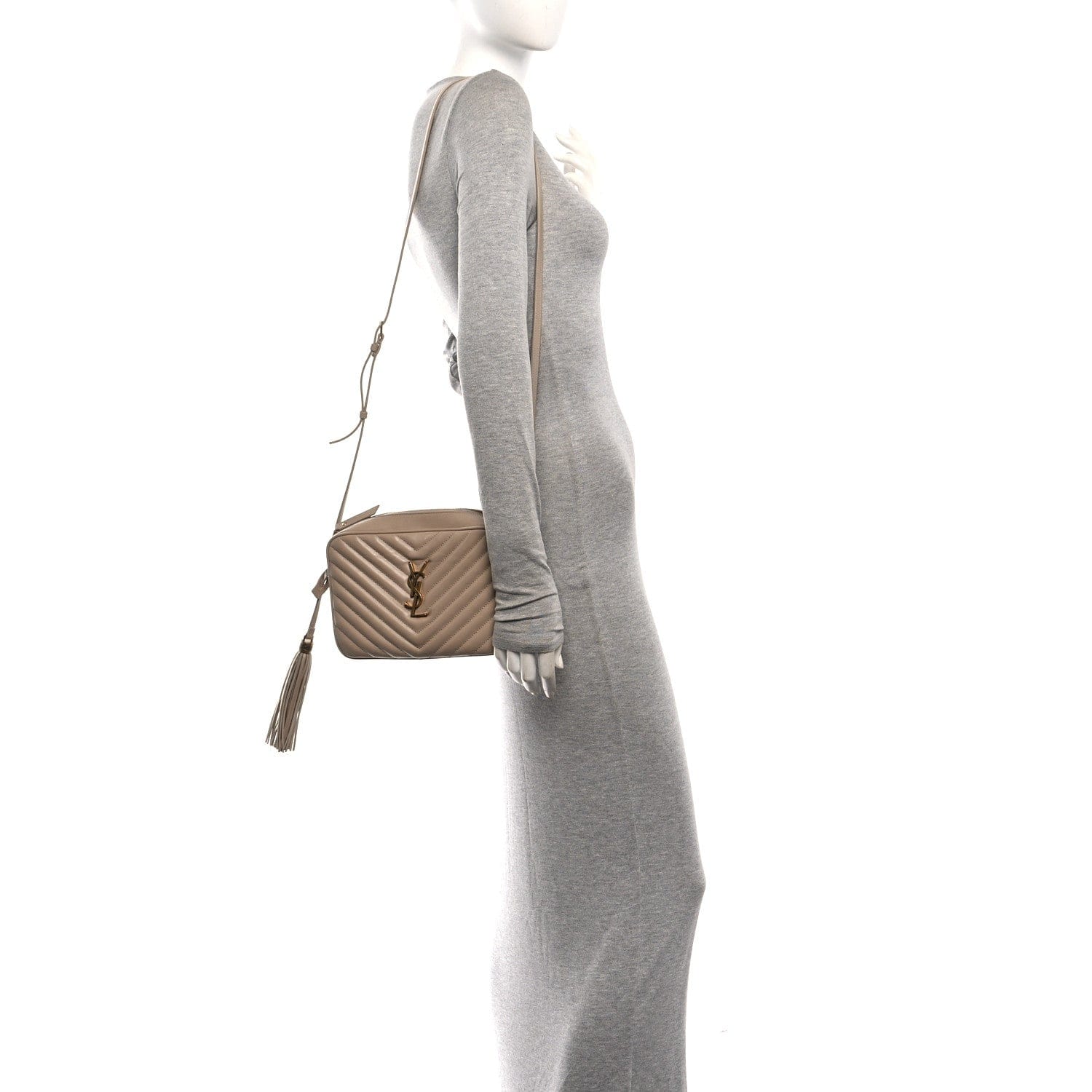 Saint Laurent Calfskin Matelasse Monogram Lou Camera Bag Dark Beige Dark Beige