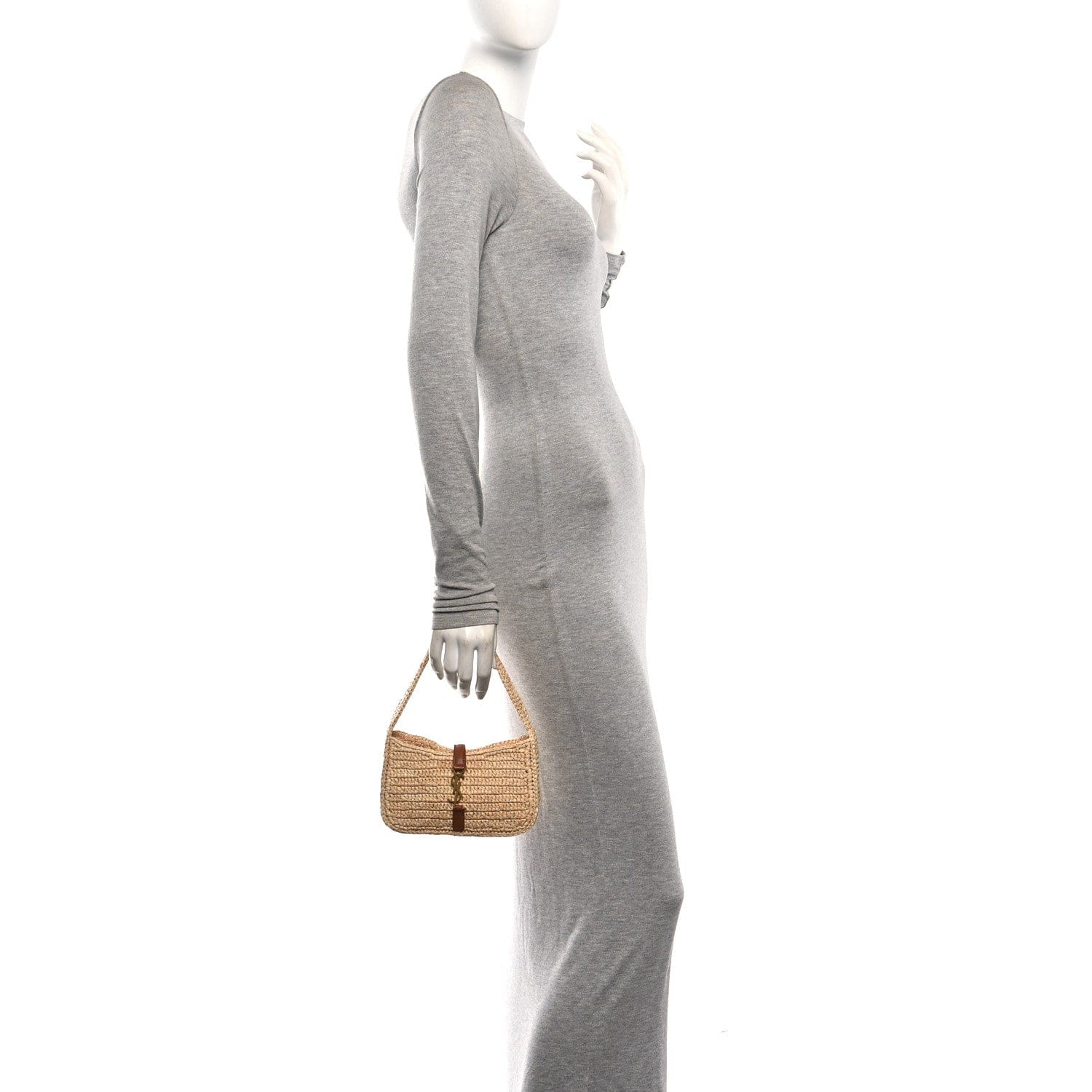 Saint Laurent Raffia Calfskin Le 5 A 7 Mini Hobo Natural Brick