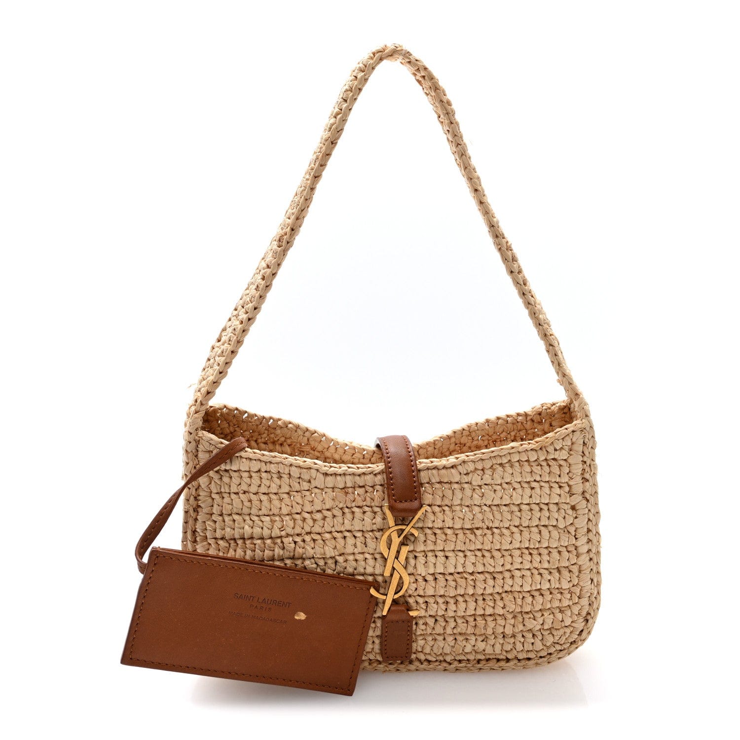 Saint Laurent Raffia Calfskin Le 5 A 7 Mini Hobo Natural Brick