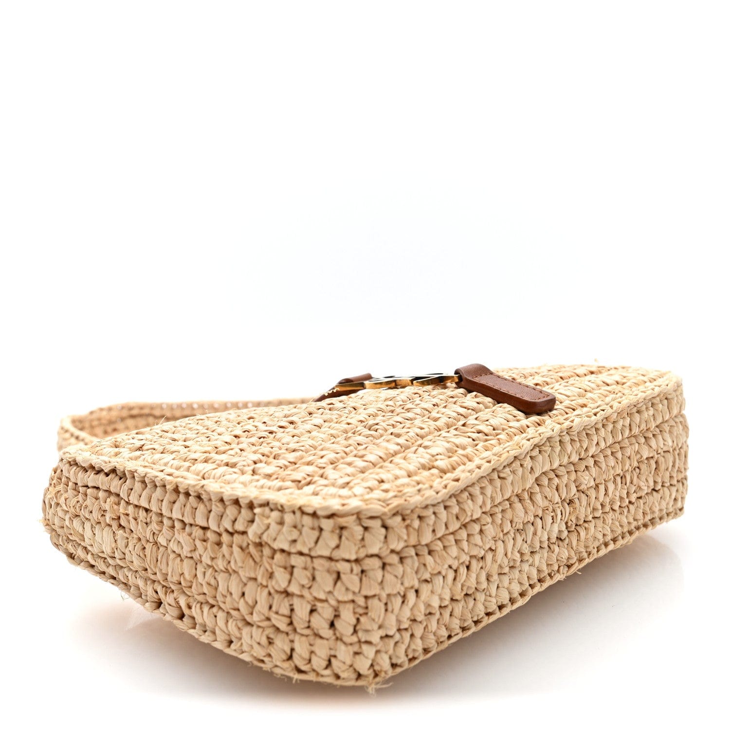 Saint Laurent Raffia Calfskin Le 5 A 7 Mini Hobo Natural Brick