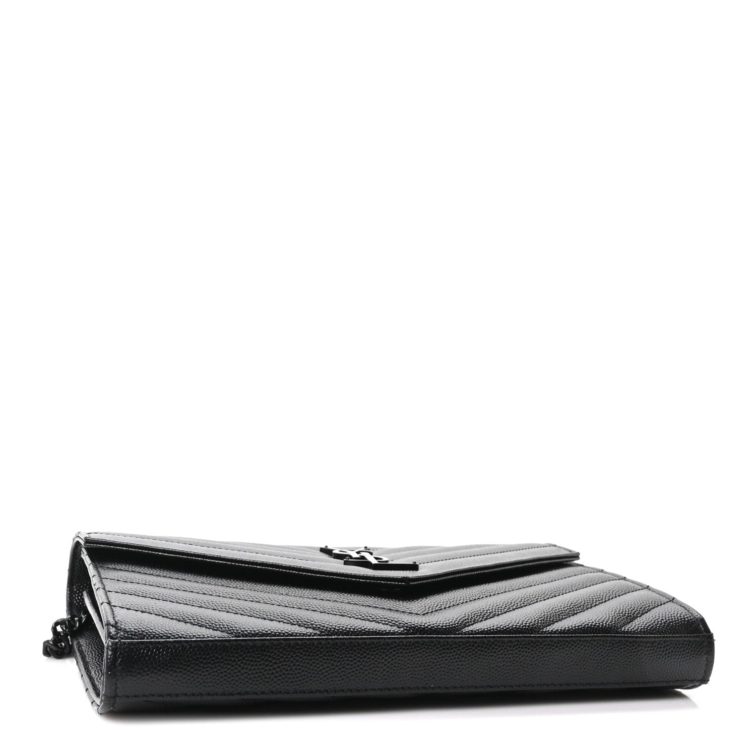 Saint Laurent Grain De Poudre Matelasse Chevron Monogram Monochrome Chain Wallet Black