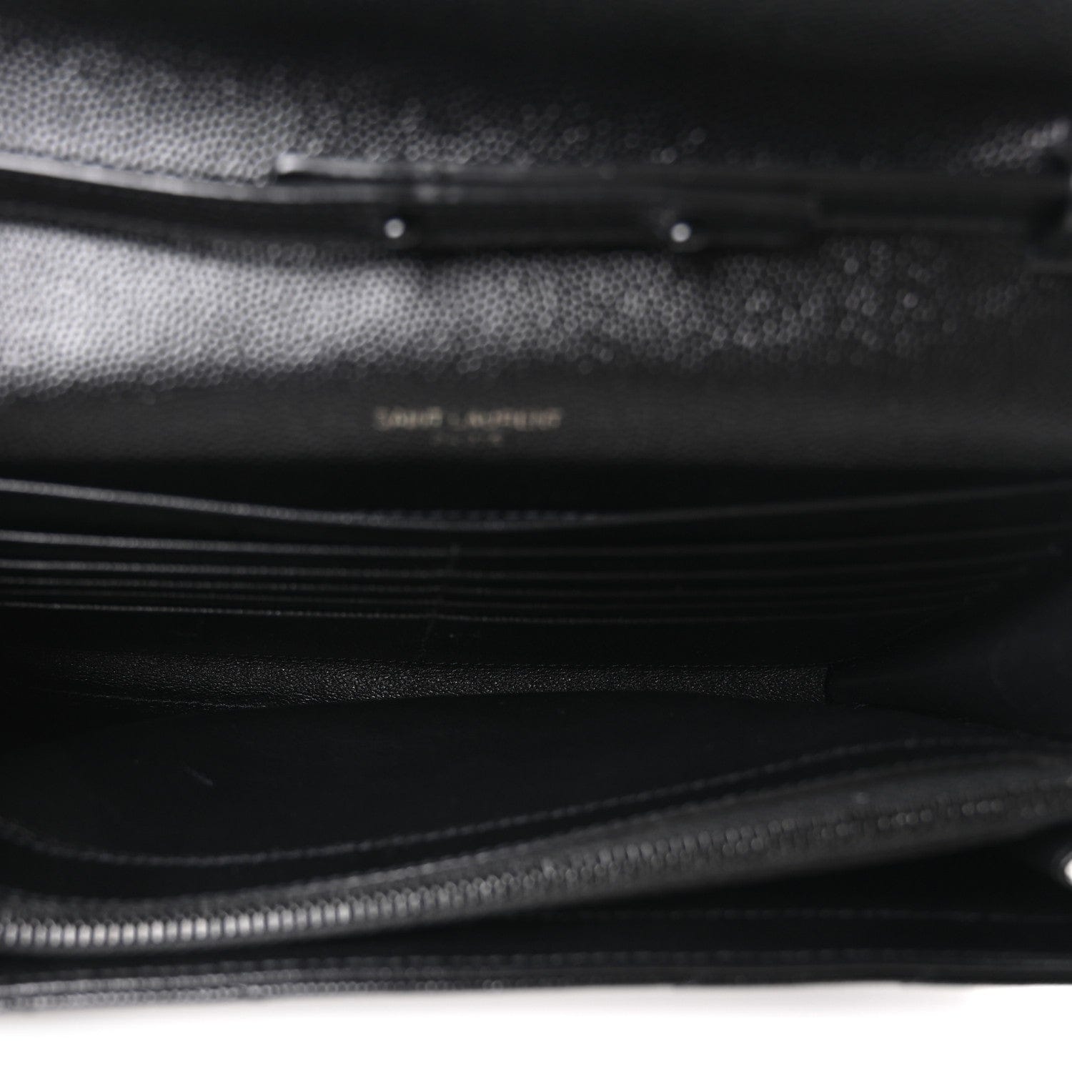 Saint Laurent Grain De Poudre Matelasse Chevron Monogram Monochrome Chain Wallet Black