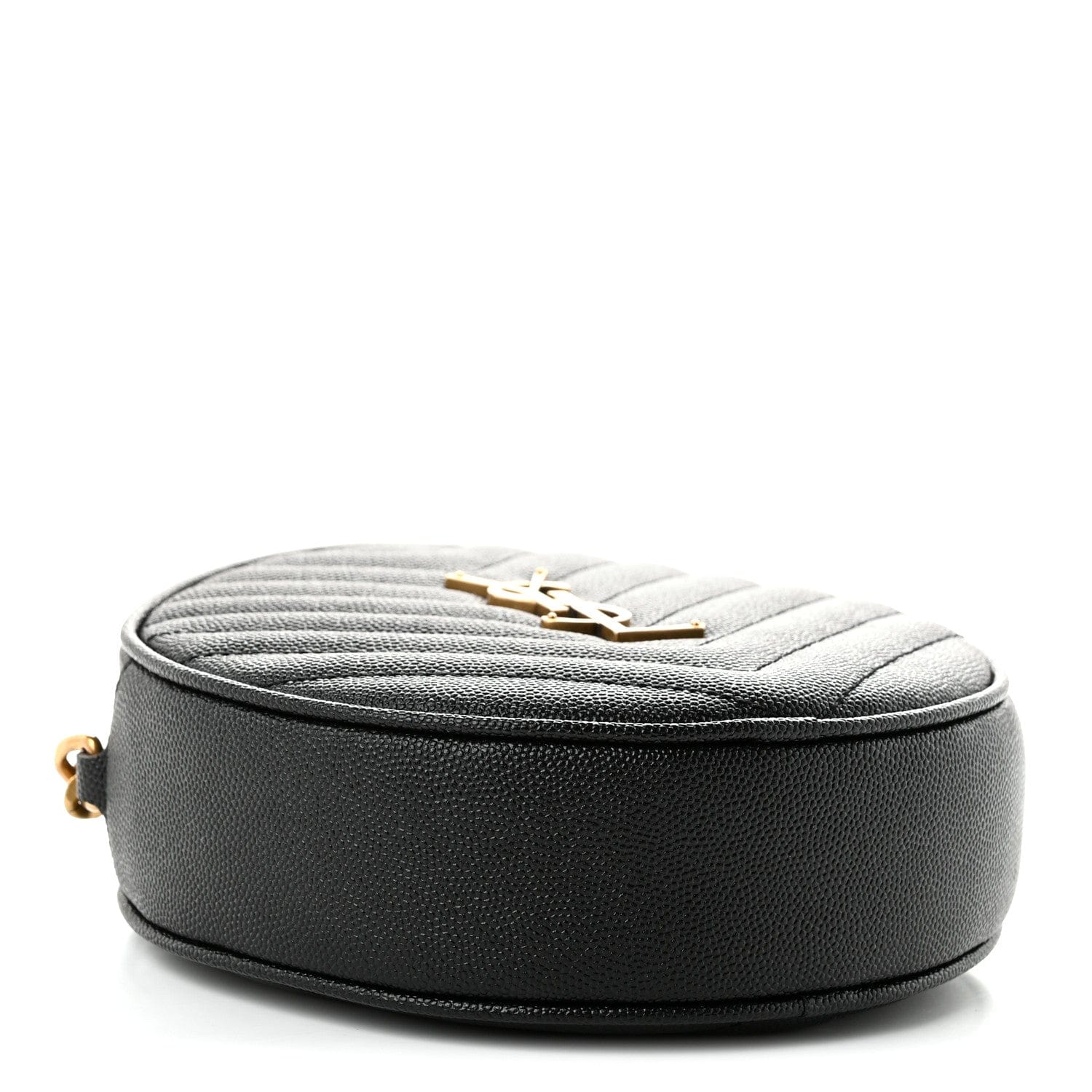 Saint Laurent Grain De Poudre Matelasse Chevron Quilted Round Vinyle Camera Bag Black