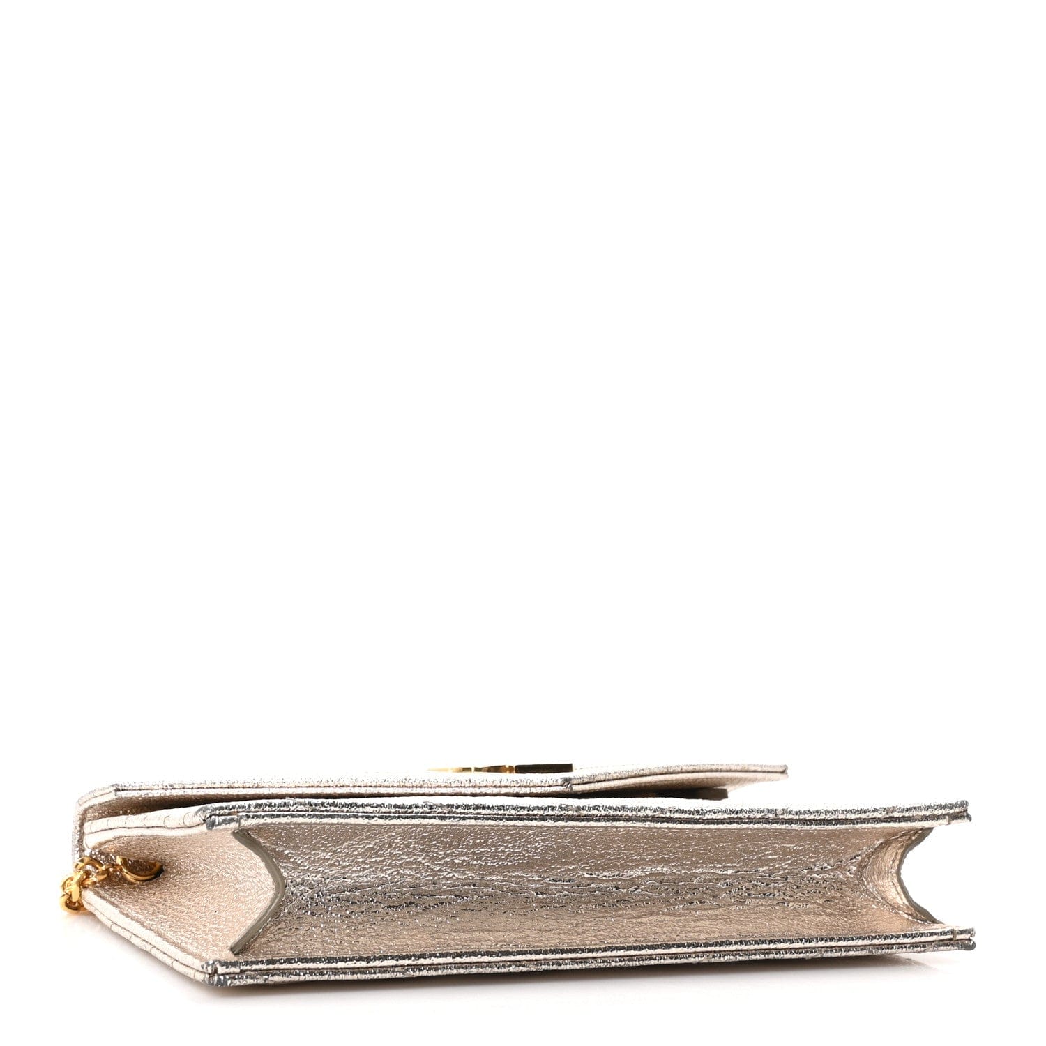 Saint Laurent Metallic Crackled Calfskin Matelasse Chevron Monogram Envelope Chain Wallet Gold