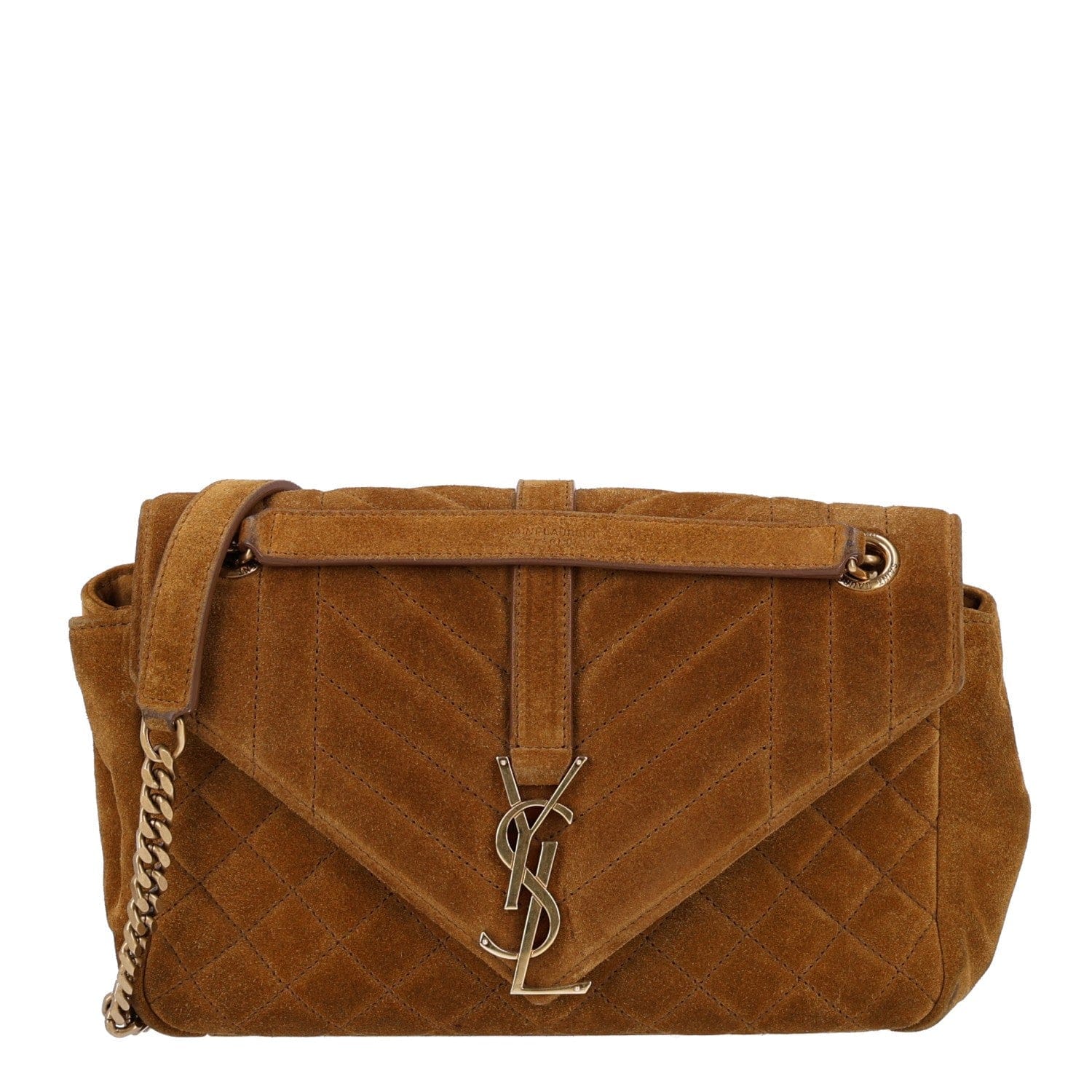 Saint Laurent Suede Tri - Quilt Monogram Medium College Bag Ochre