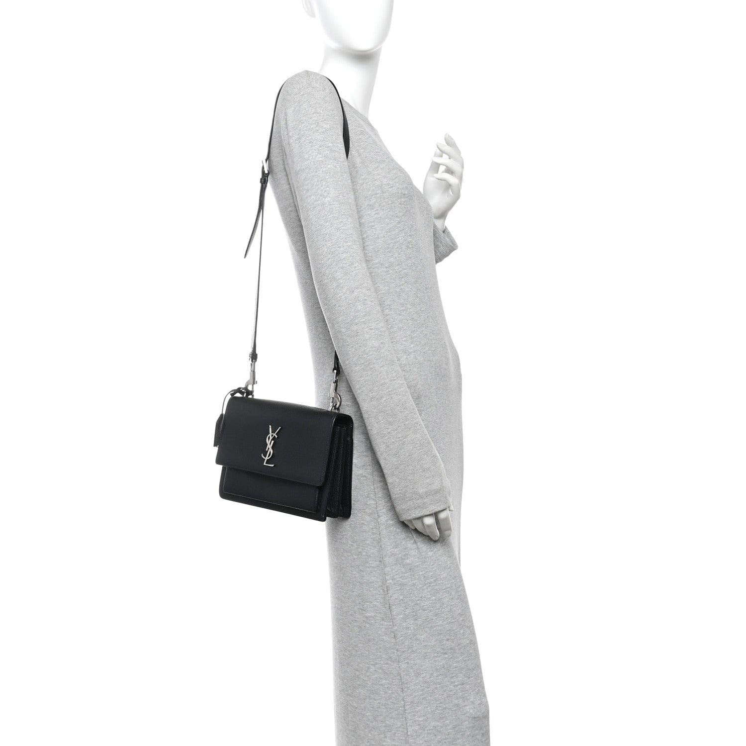Saint Laurent Calfskin Medium Monogram Sunset Satchel Black