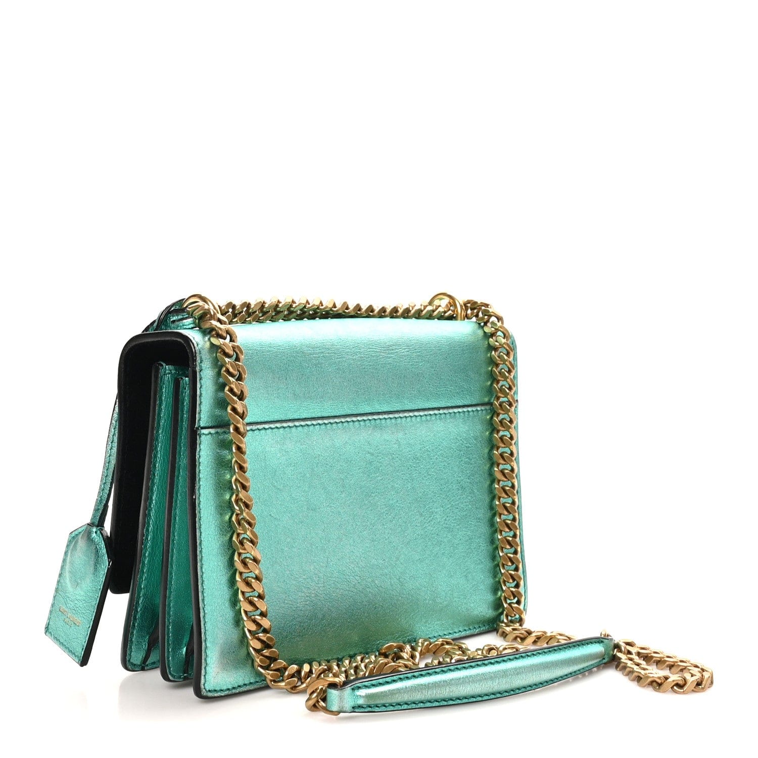 Saint Laurent Metallic Calfskin Small Monogram Sunset Chlorophille