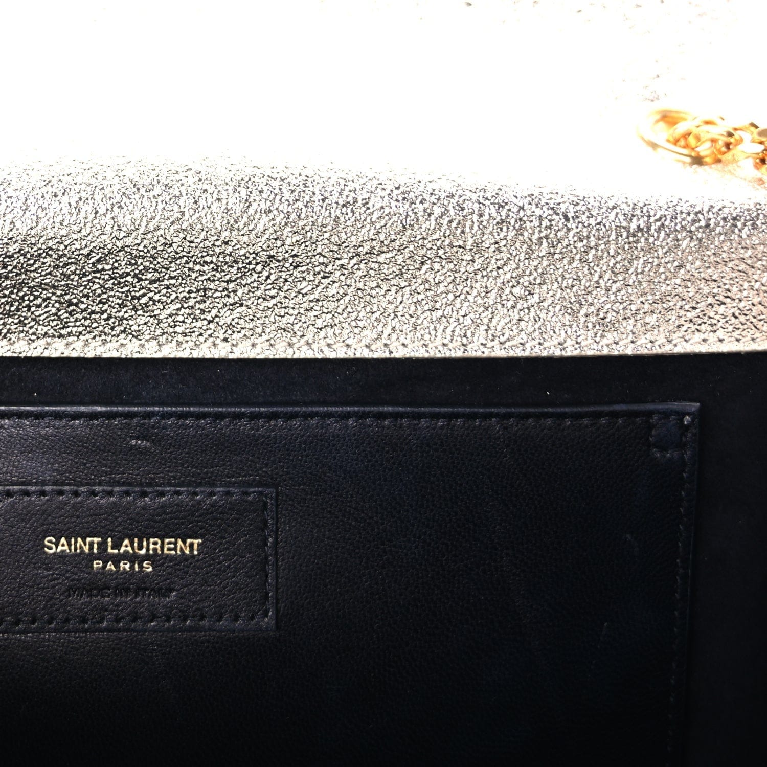 Saint Laurent Metallic Calfskin Medium Classic Monogram Kate Satchel Pale Gold
