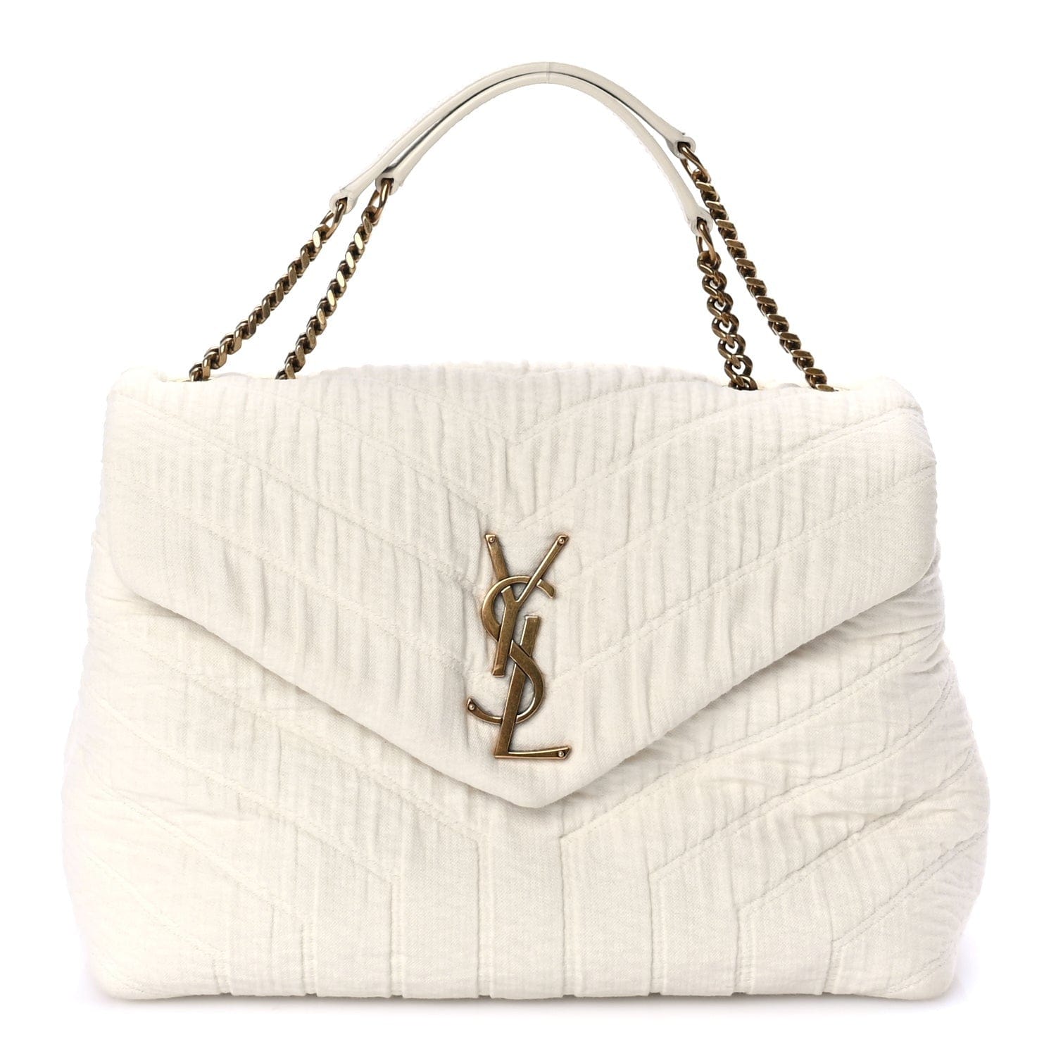 Saint Laurent Cotton Gauze Y Quilted Monogram Small Loulou Chain Satchel Vanilla Ice