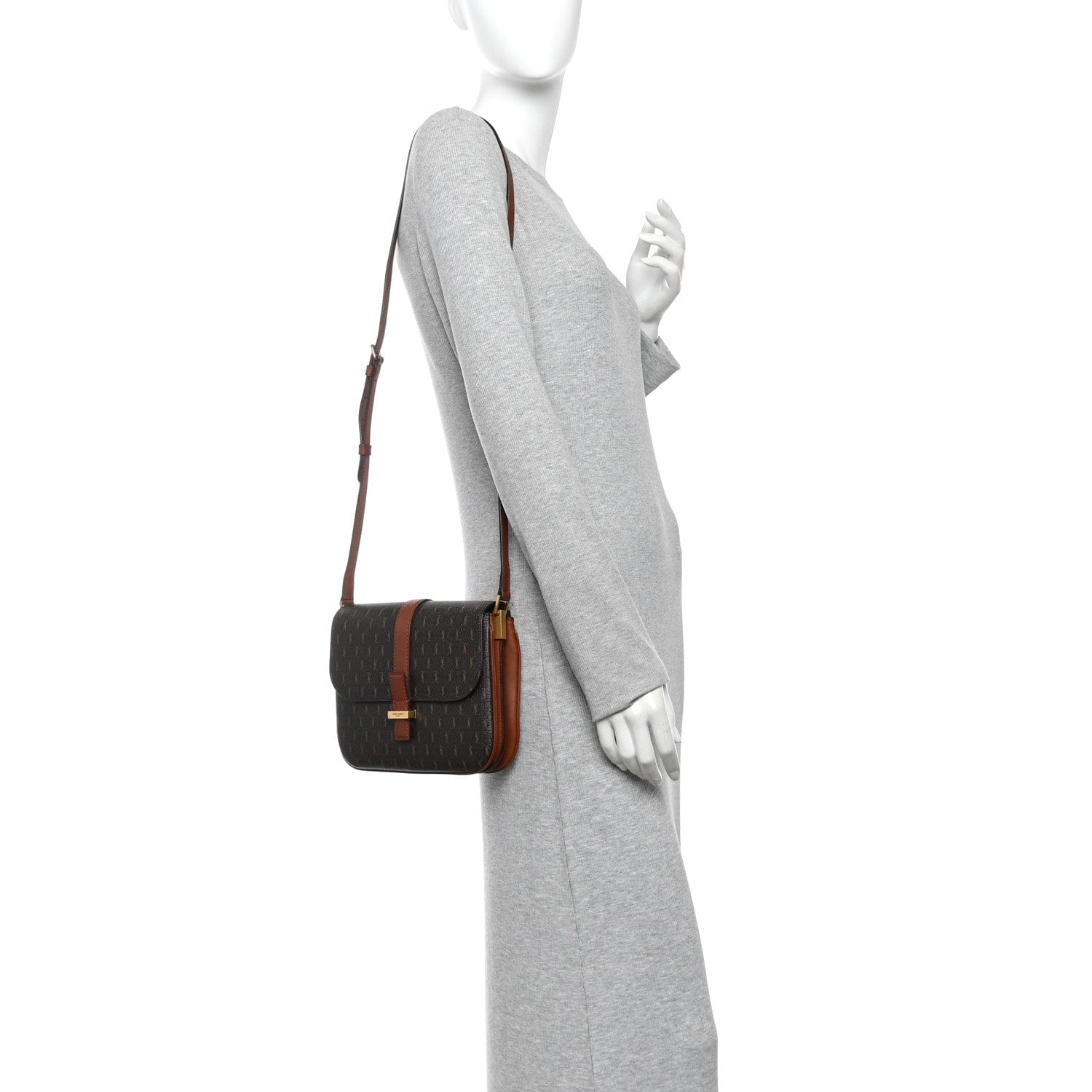 Saint Laurent Canvas Smooth Calfskin Le Monogramme Satchel Chestnut