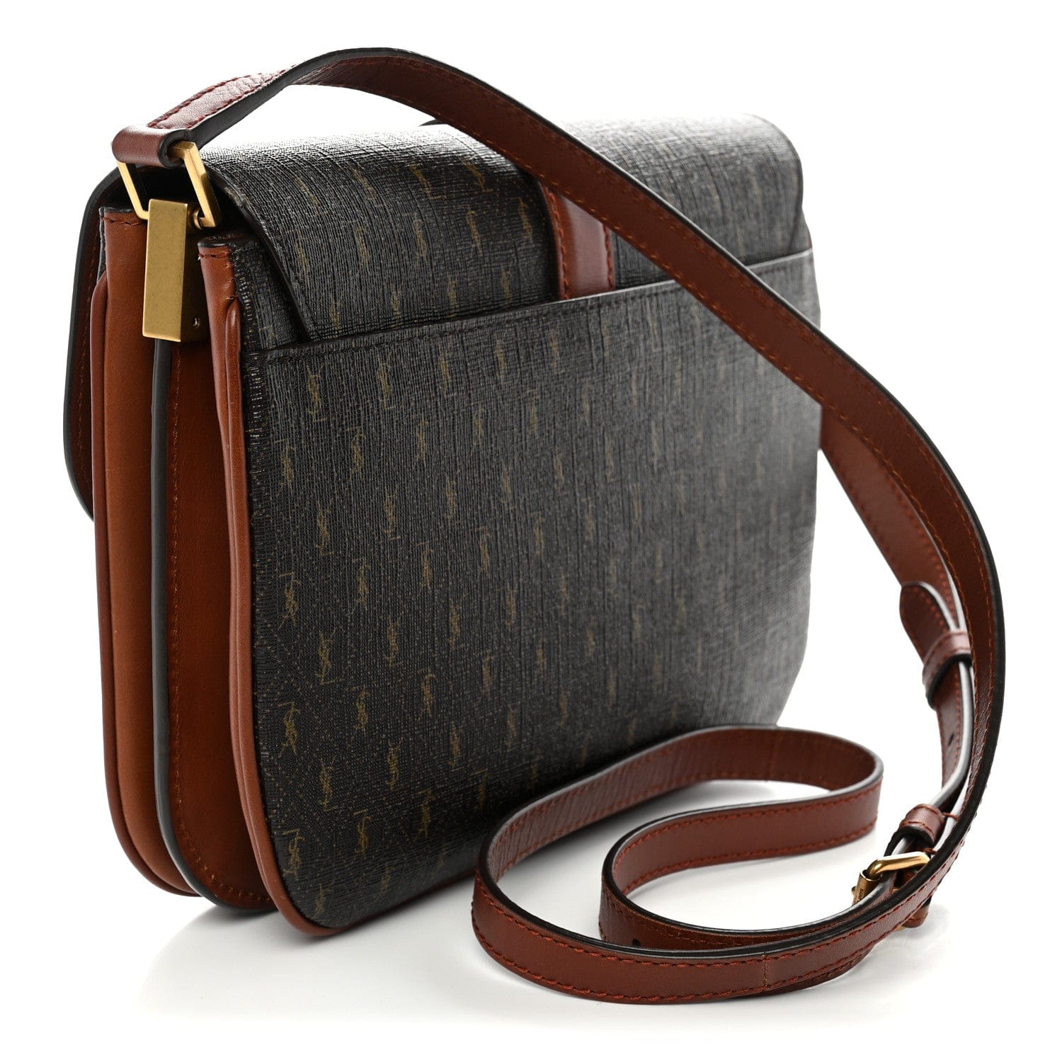 Saint Laurent Canvas Smooth Calfskin Le Monogramme Satchel Chestnut