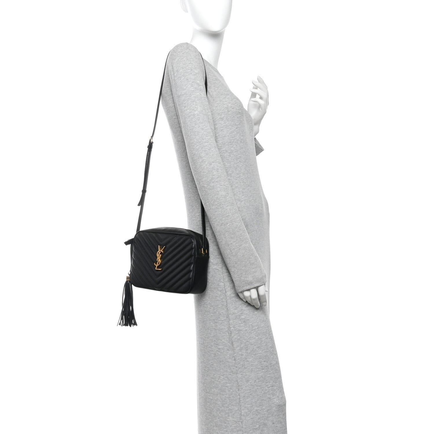 Saint Laurent Calfskin Matelasse Monogram Lou Camera Bag Black