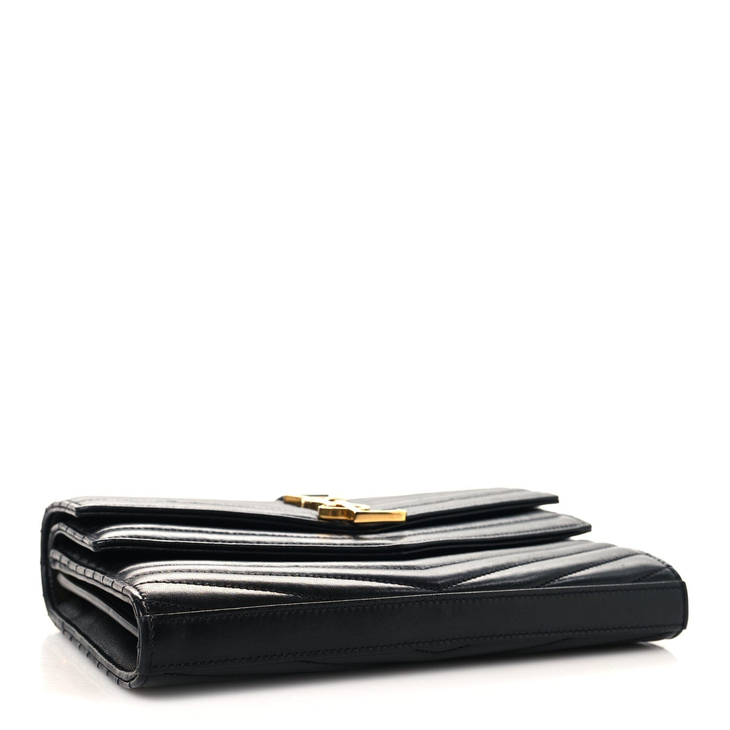 Saint Laurent Lambskin Matelasse Chevron Monogram Sulpice Chain Wallet Black
