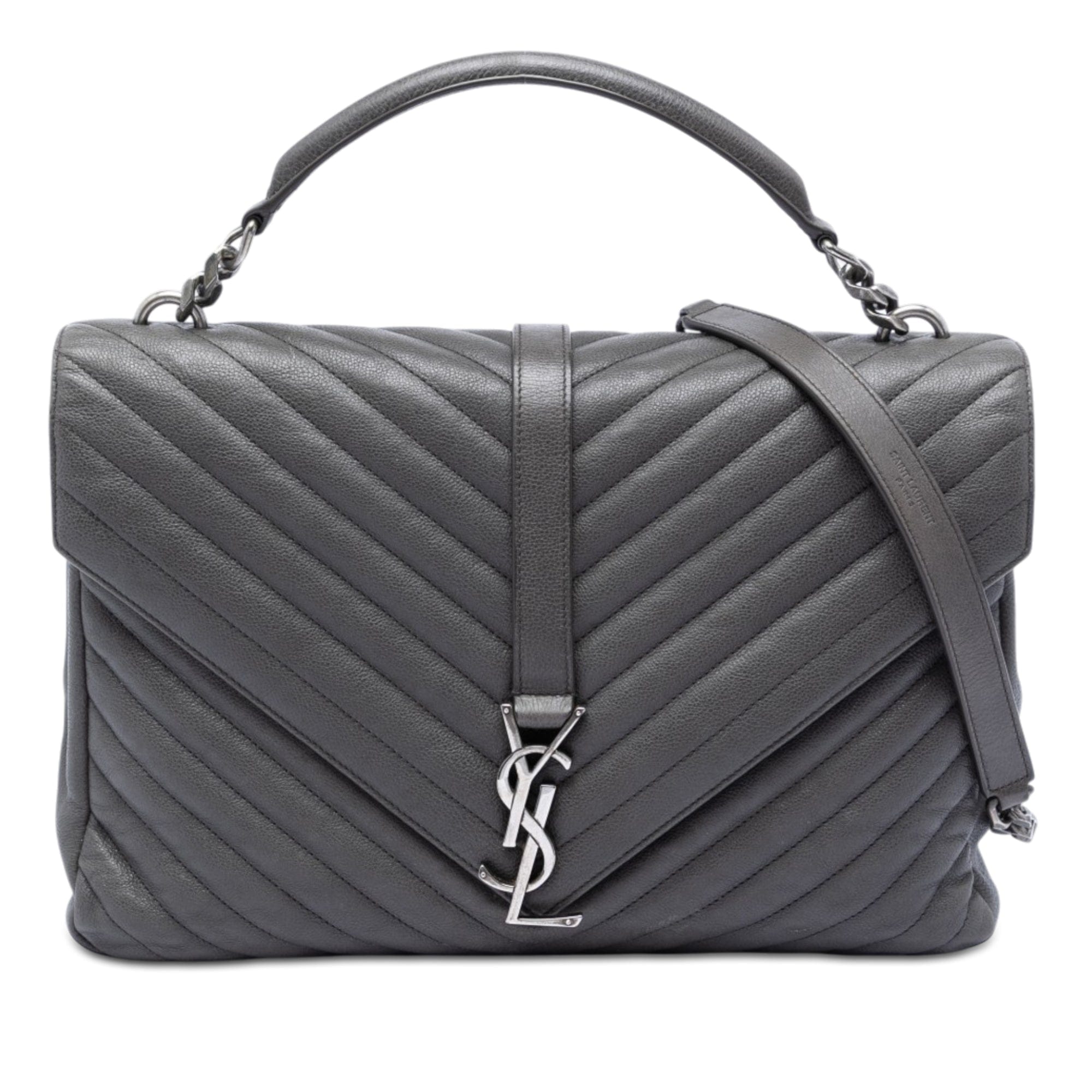 Saint Laurent Large Chevron Sheepskin Monogram College Satchel
