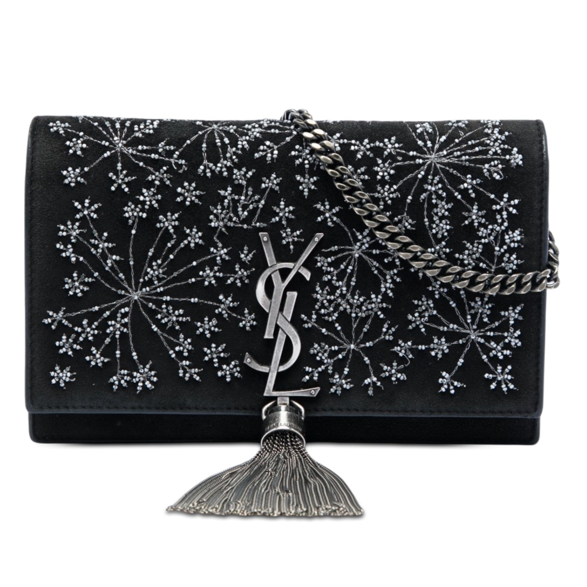 Saint Laurent Beaded Suede Monogram Kate Tassel Wallet on Chain