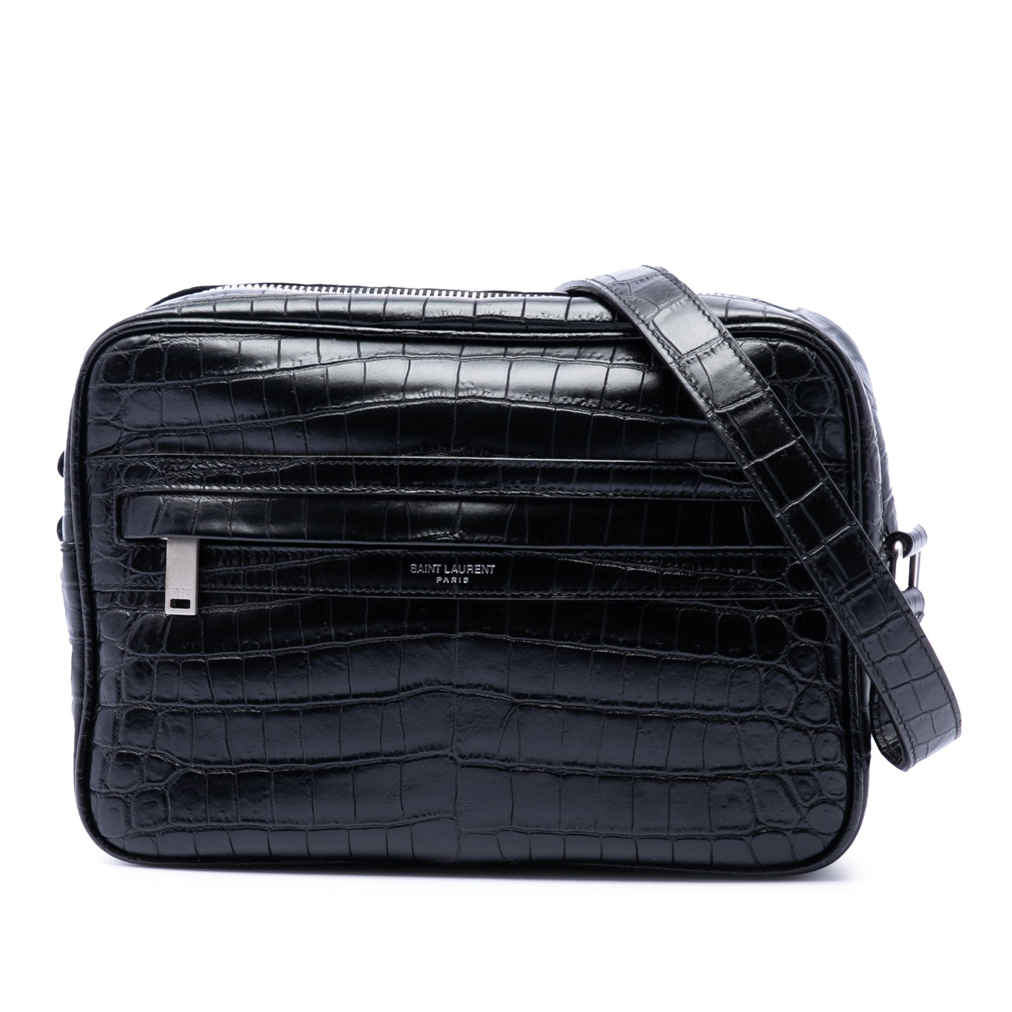 Saint Laurent Crocodile Embossed Leather Camp Camera Bag